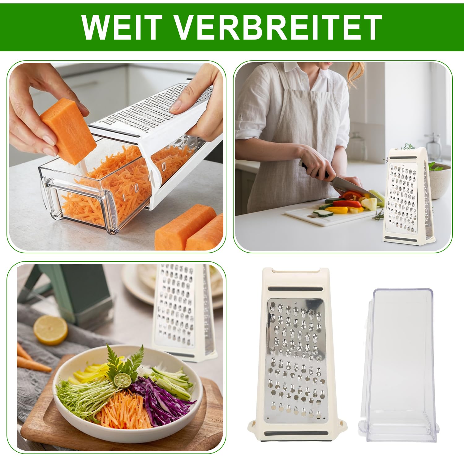 Grattugia Professionale In Acciaio Inox A Doppia Faccia – 13,5x10x22 Cm, Con Contenitore Integrato Per Formaggio E Verdure