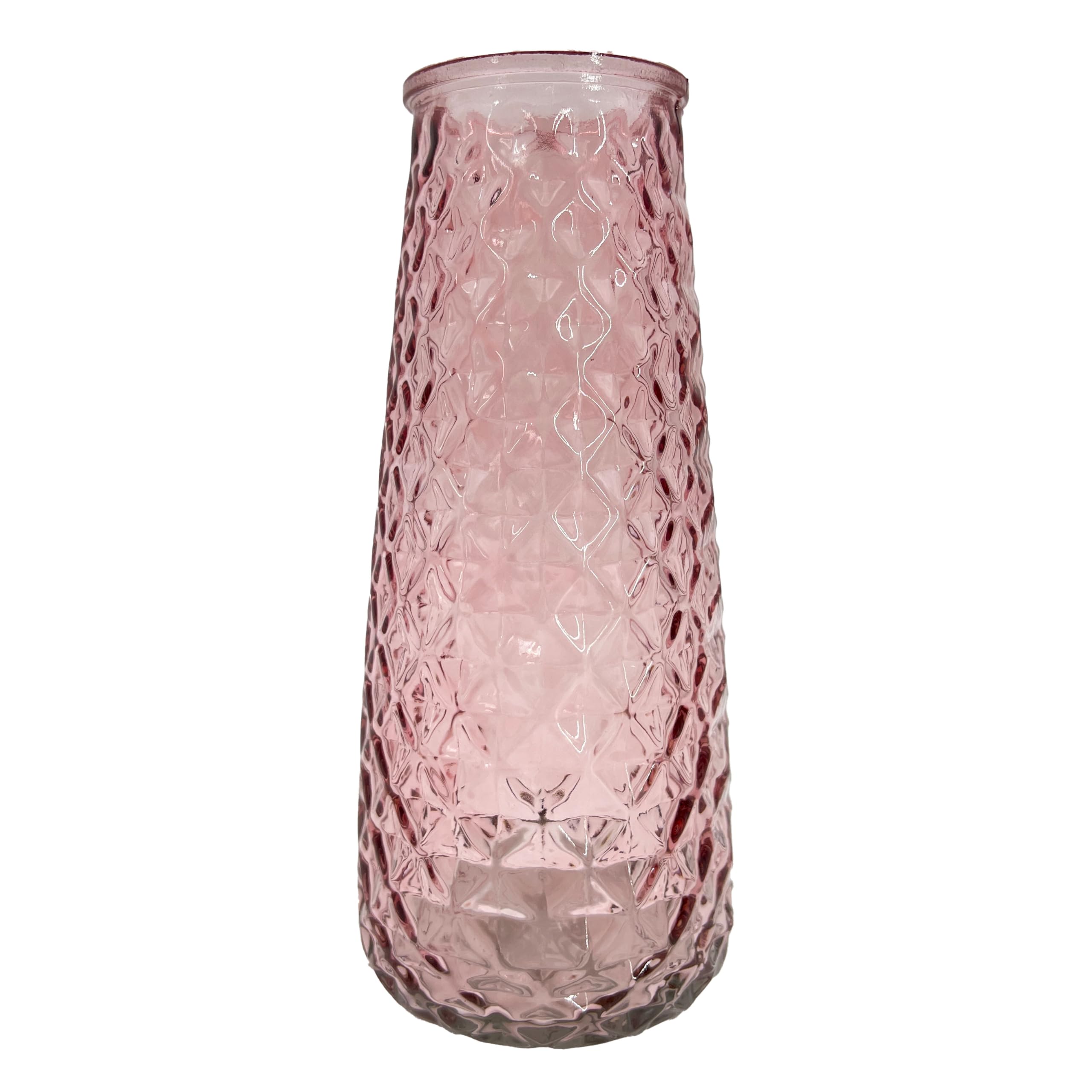 Pink Textured Diamond Patterned Glass Vase Flower Bud Jar 23cm Home Decoration Ornament
