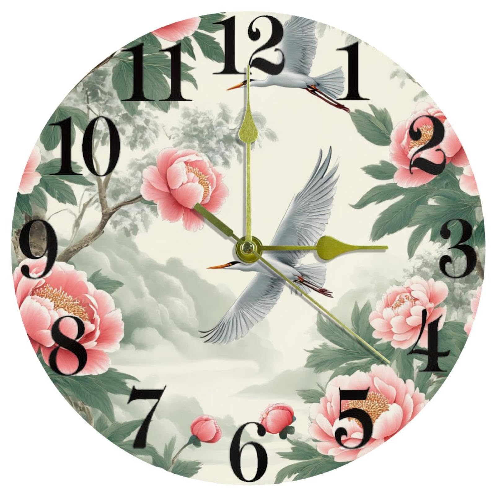 Horloge murale ronde pour cuisine et bureau Fly Herons sans tic-tac à piles
