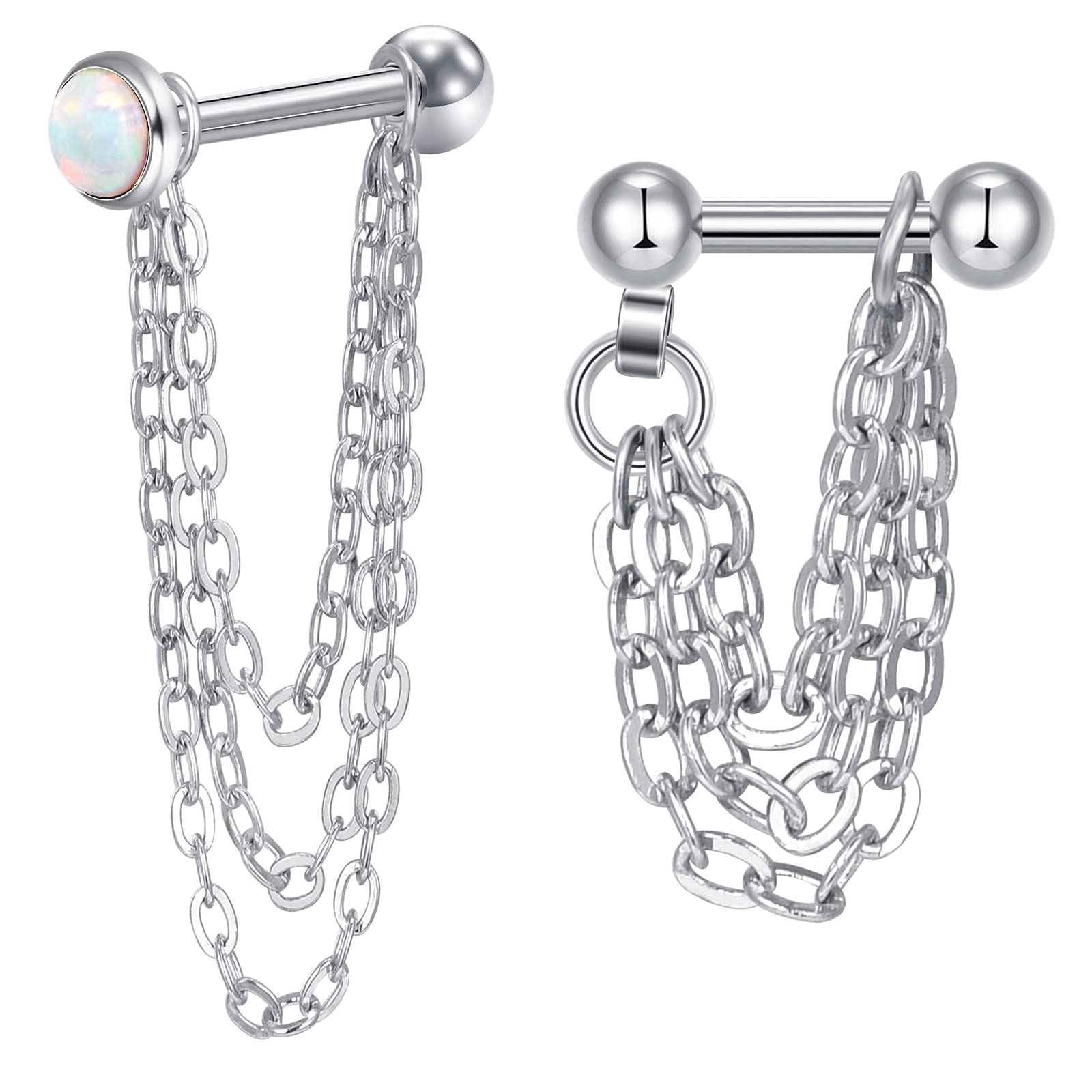 LAURITAMI 18pcs 20G Pendientes de Oreja con Cadena Cartílago Tragus Helix Knorpel Piercing Joyas Doble Cadena Colgante Acero Quirúrgico