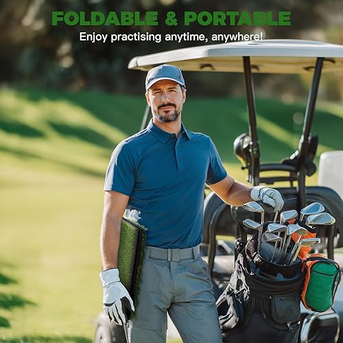 Miniatura 4 de Alfombrilla de golf de doble césped premium con espuma EVA de 0.394 pulgadas y respaldo de goma, antideslizante, antideformación, diseño resistente