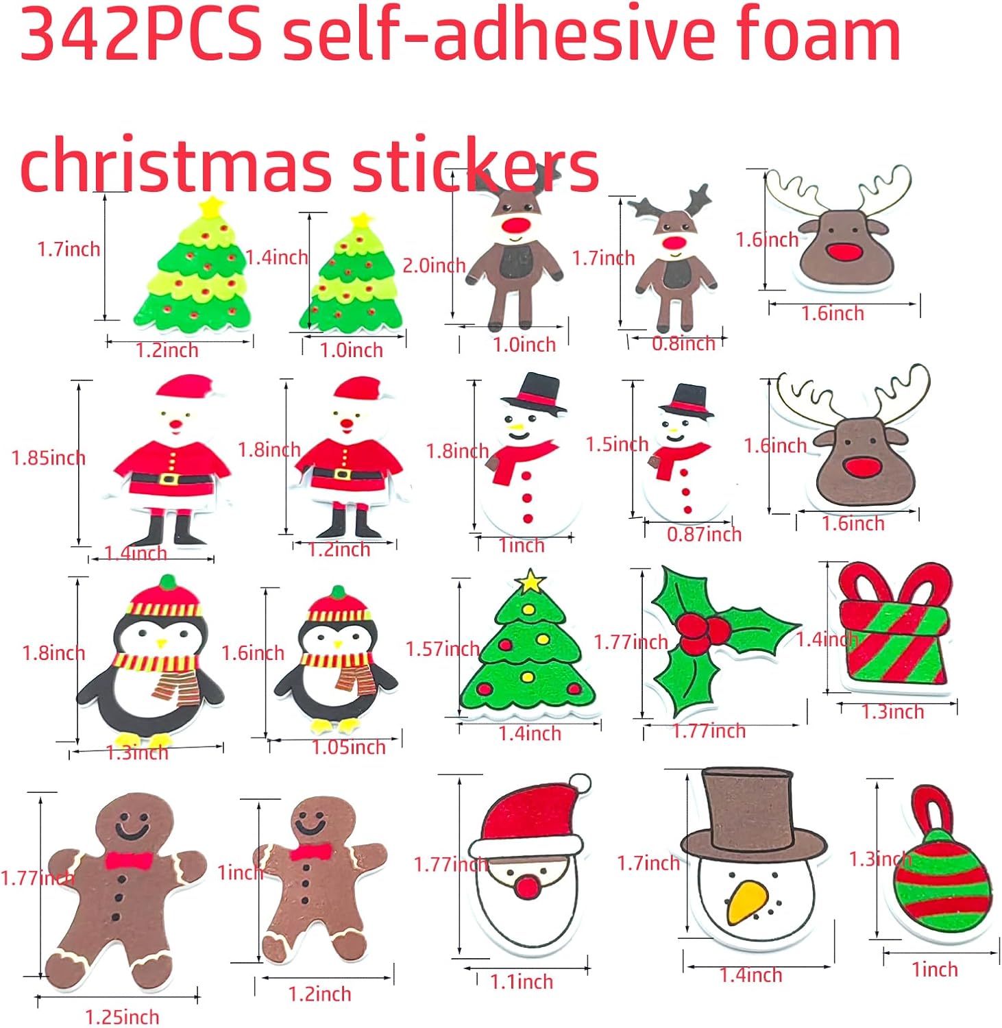 Christmas Foam Stickers,self-Adhesive Puffy Holiday Shapes Decorating of Materials for Winter Supplies (342PCS Christmas Stickers) - Image 2