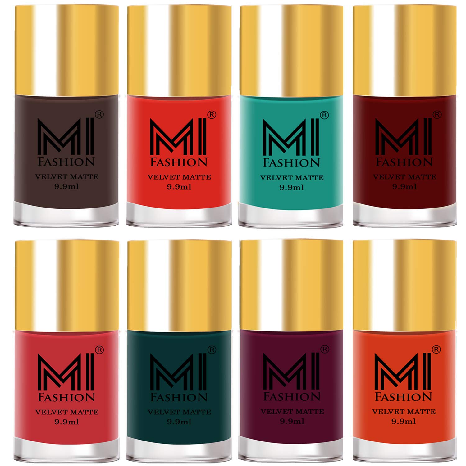 MI FASHION Modern Velvet Matte Lacquer Nail Paint Multicolor Combos | Endless Glam Enriched With Vitamin E | Top Coat 9.9ml Each (Pack Of-8)-image-48
