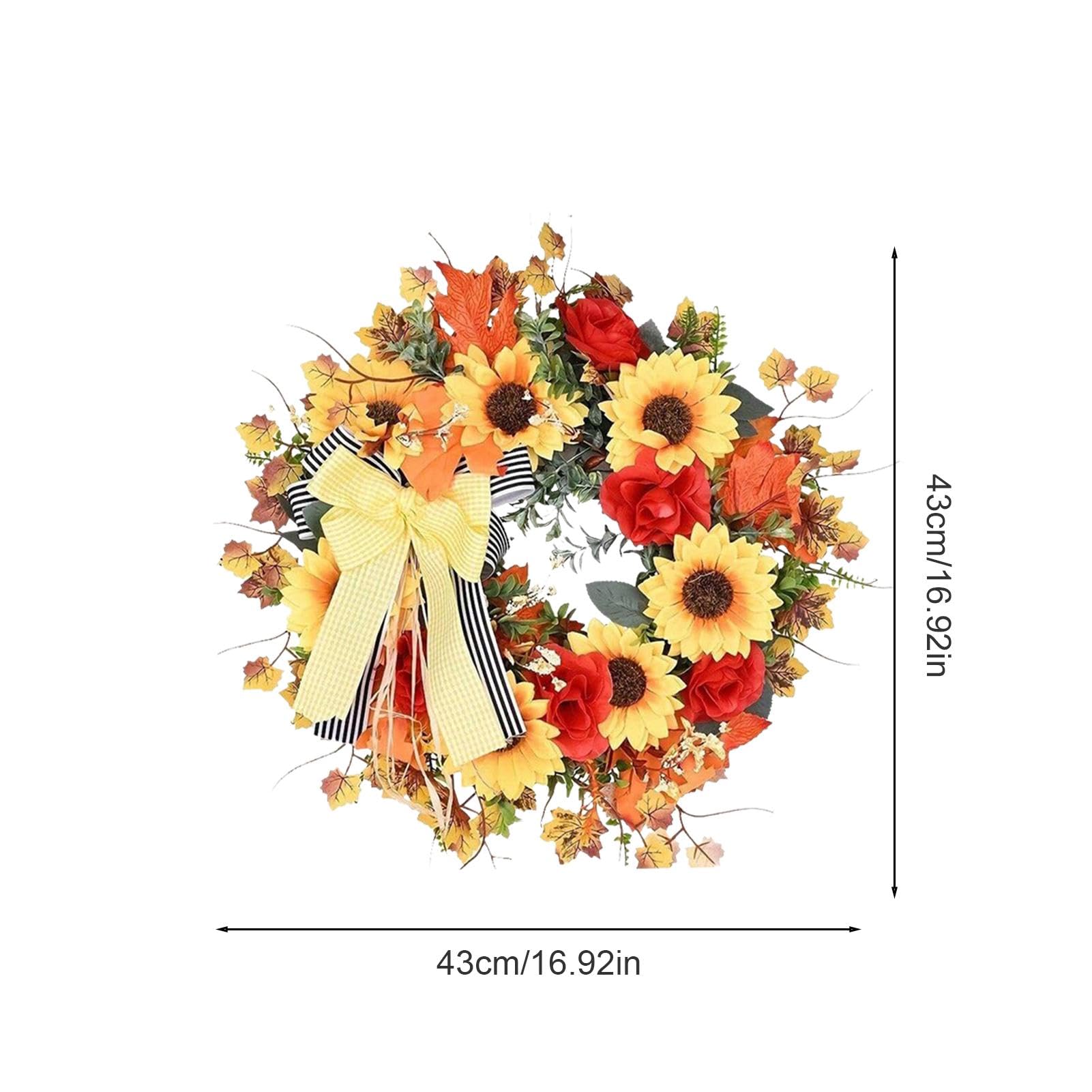 Herbstkranz Mit Sonnenblumen & Wichtel - Deko Für Haustür Und Wand 45cm