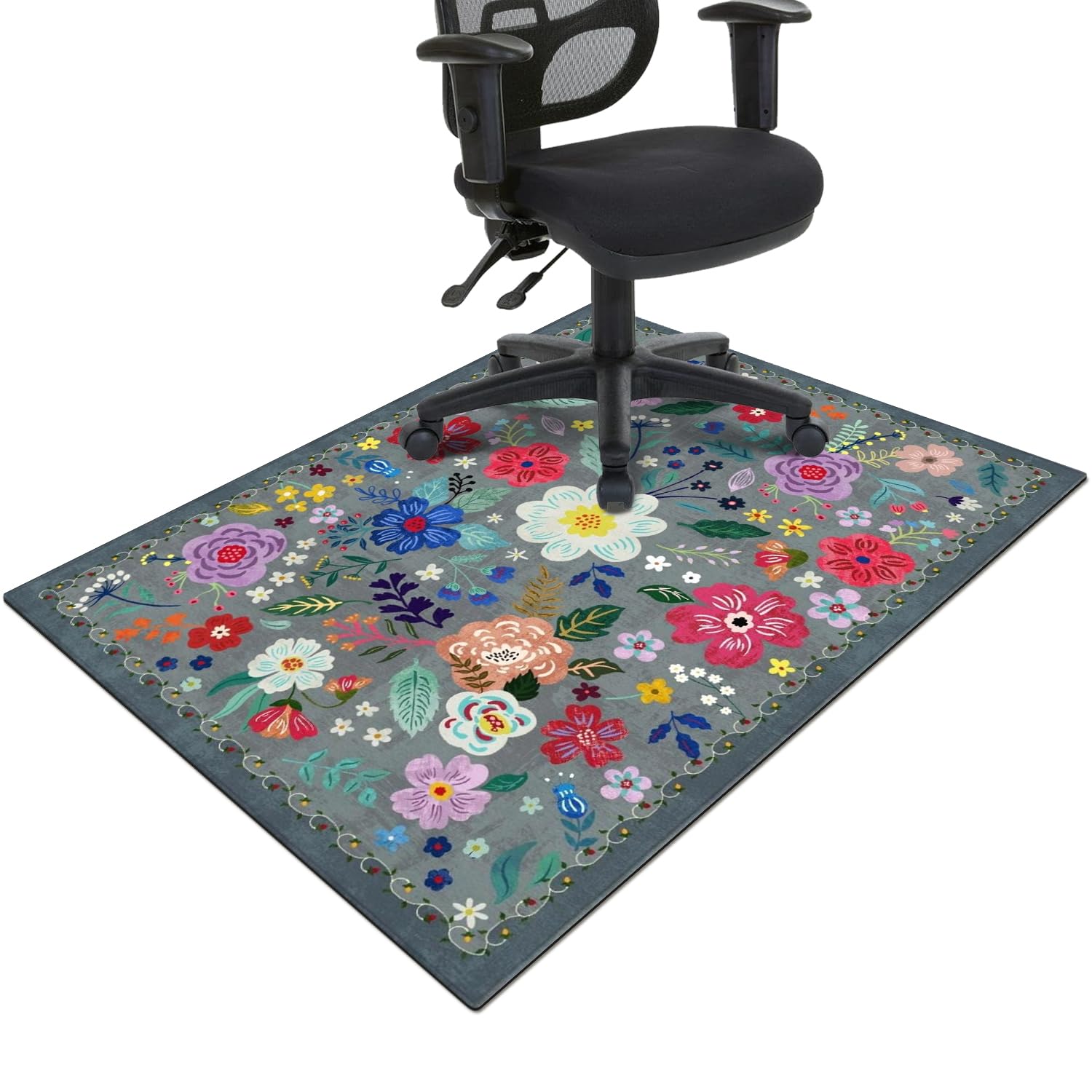 Office Chair Mat for Hardwood &amp; Tile Floor,Boho Floral 36"x48" Computer Chair Mat for Rolling Chairs Carpet,Under Desk Non Slip Gaming Rug,Low-Pile Rubber Backing Large Protector Mat(Gray)