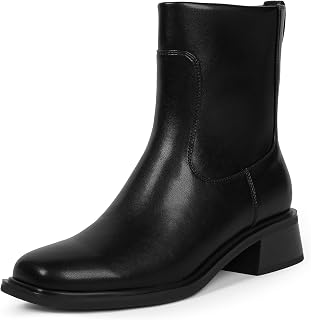 QIY Women's Ankle Booties Low Heel Square Toe Chunky Short Boots Side Zipper Fall Winter