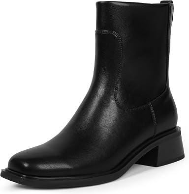 Ankle Boots for Women Square Toe Low Heel Boots | Stretch Boots, Low Heel Womens Boots, Fashion Heeled Dress Fall Winter Flat Boot Short Booties with Side Zipper