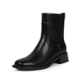 QIY Ankle Boots for Women Low Heel Square Toe Chunky Short Booties Fall Boots with Side Zipper