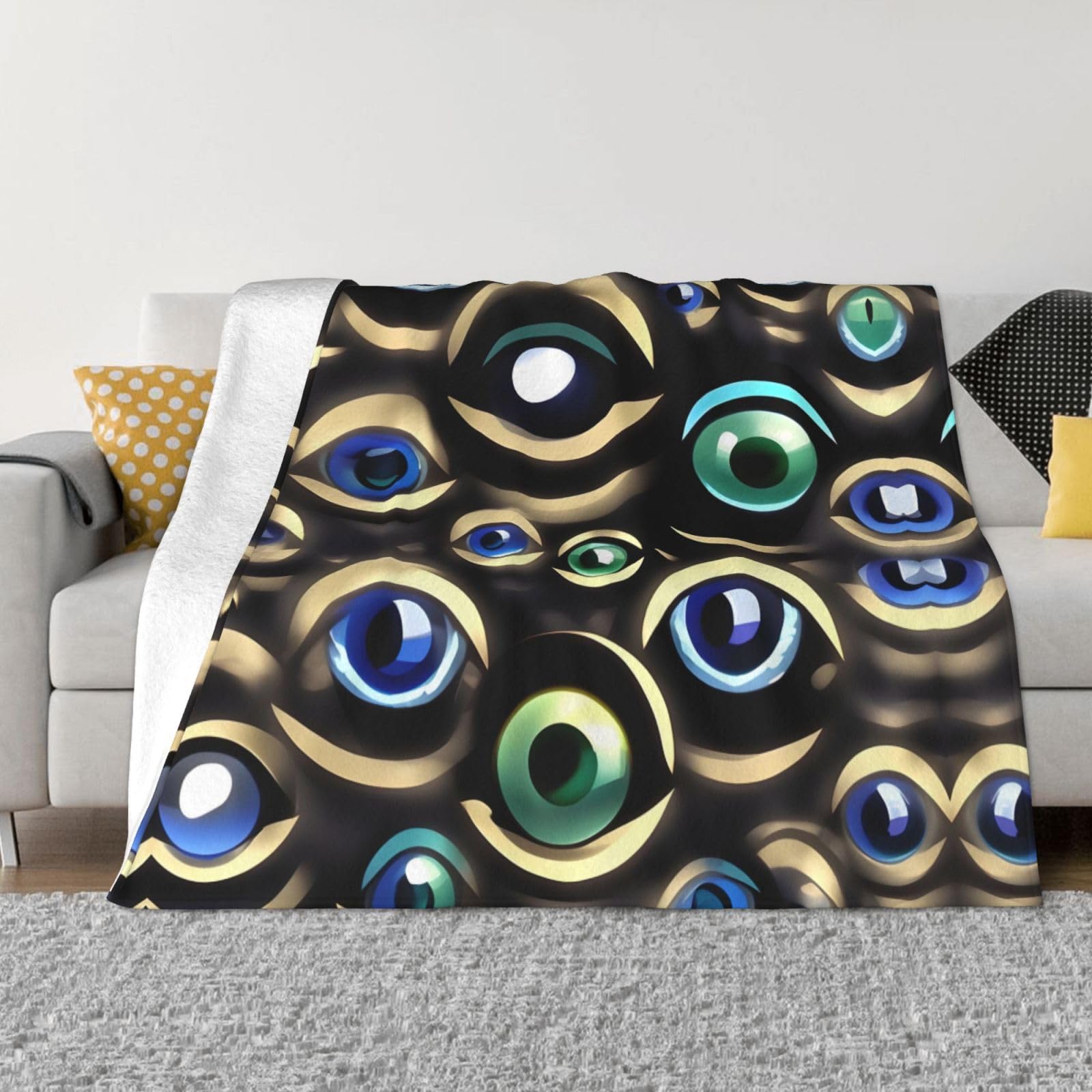 Couverture polaire anti-frissons flanelle douce imprimé mauvais yeux pour lit
