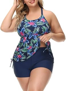 Hanna Nikole Tankini Swimsuits for Women Tummy Control Plus Size Bathing Suit 2 Piece Swimwear