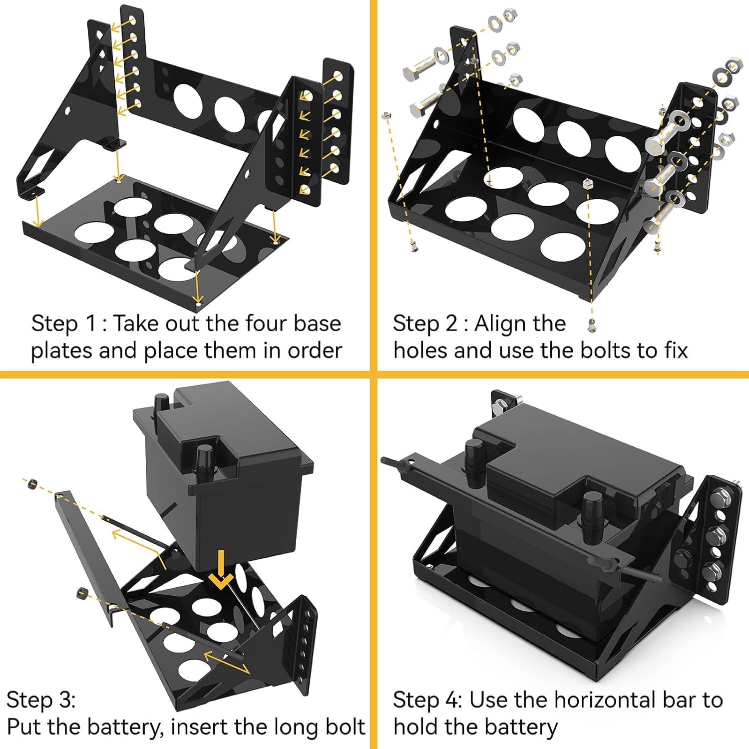 Metal Steel Battery Mounting Box Tray Bracket DIY,Easy Bolt-In Battery Tray,Overall Length - Fits up to a 10.63” × 7.06” × 7.5” Battery, Anti-corrosion, No Rusting
