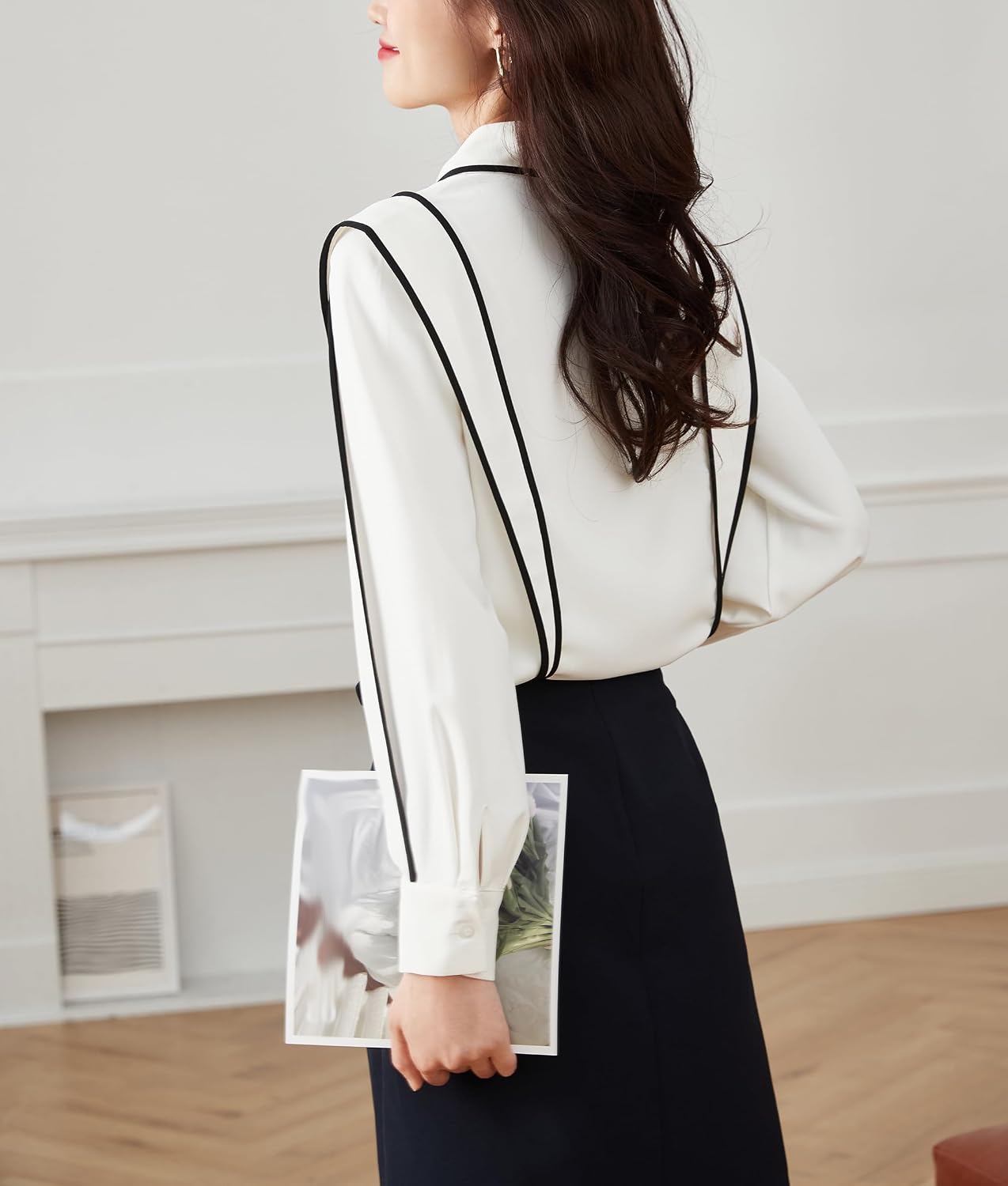 LAI MENG FIVE CATS Women's Fashion Shirt V Neck Lantern Sleeve Elegant Blouse Casual Button Tops