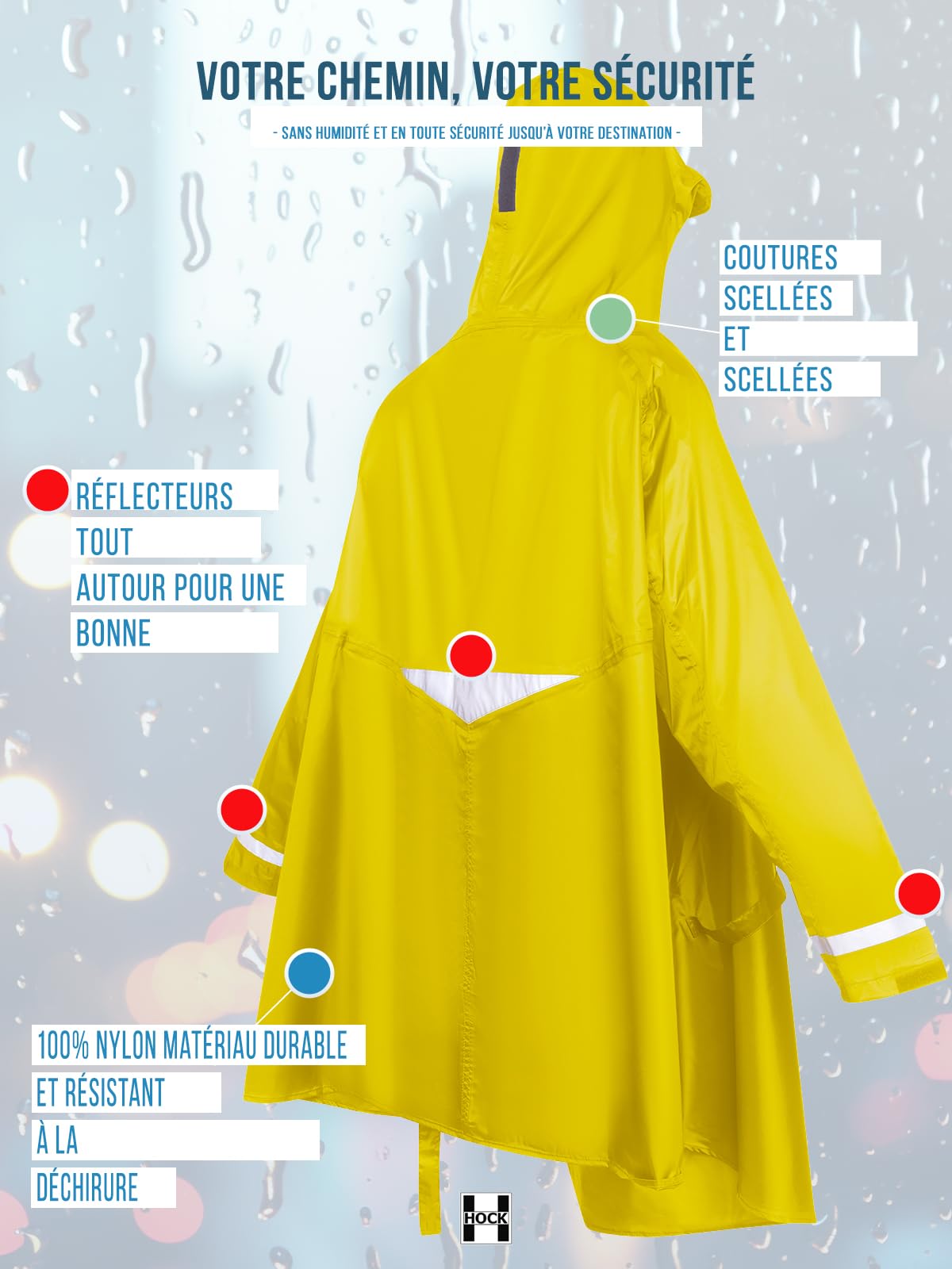 HOCK Premium Poncho E-Bike – Poncho de pluie avec manches pour vélo et E-Bike