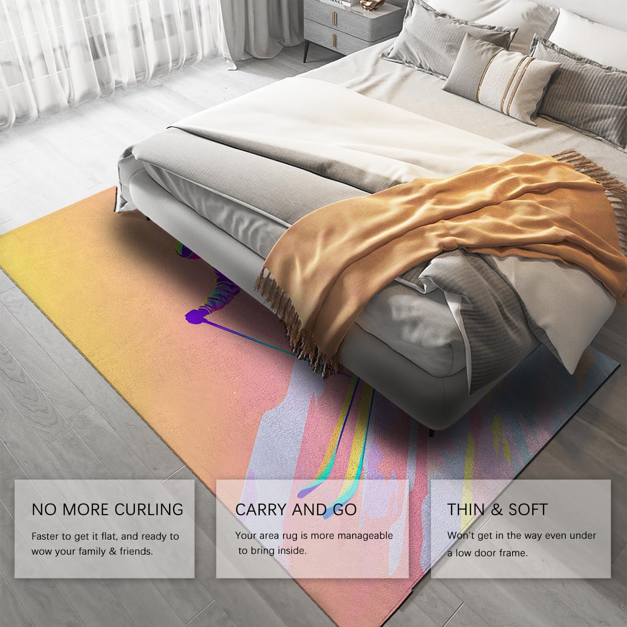 Vibrante Skier Design Area Tappeto Sport Tema Tappetino da Sci Decorativo Lavabile Non Spargimento Antiscivolo Tappeto a pelo corto per dormitorio soggiorno 90x180cm