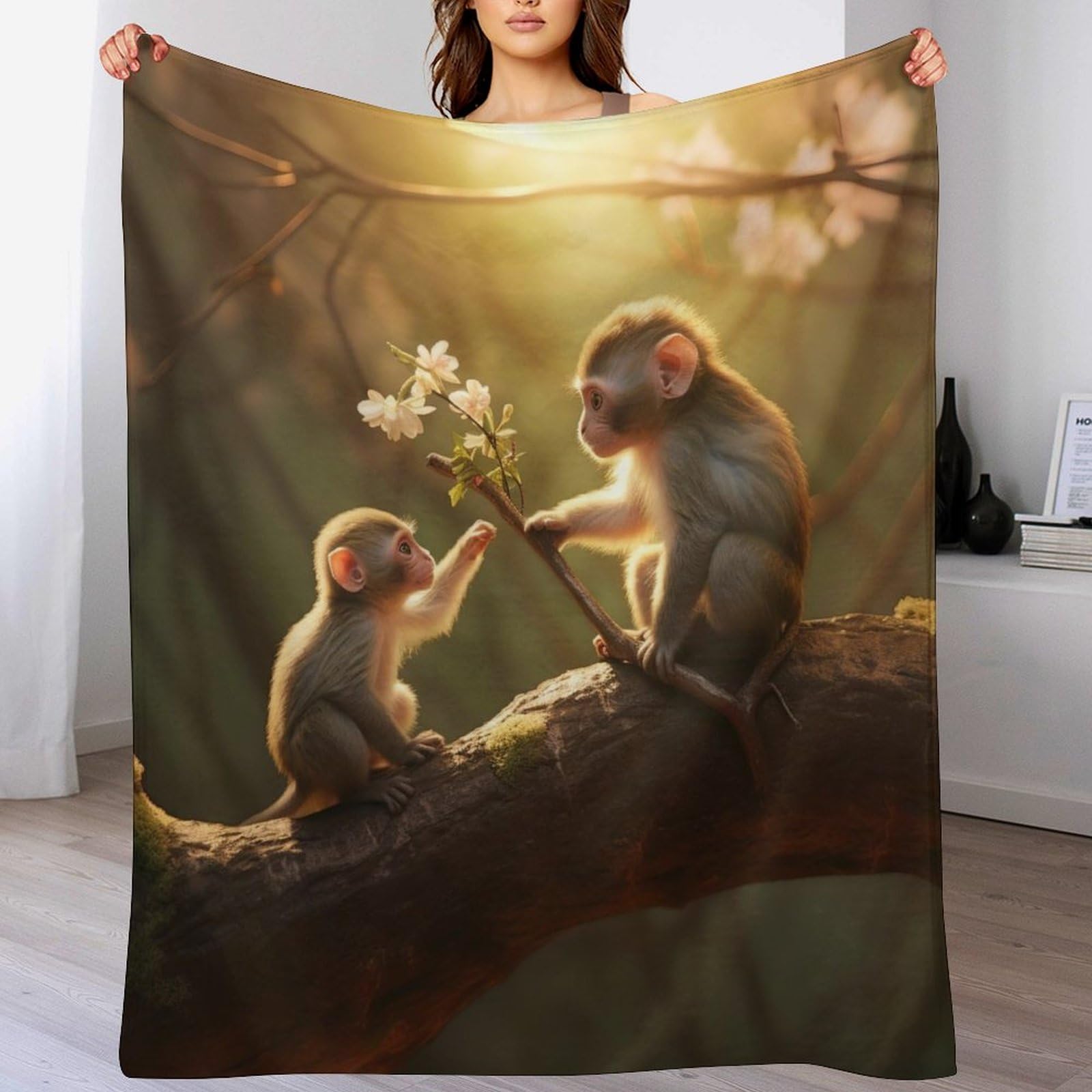 Couverture polaire singe en flanelle épaisse 180x200 cm pour lit et canapé