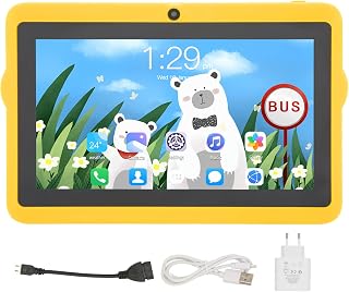 7in Kids Tablet, 8 Cores CPU Toddler Tablet 2GB 32GB 5G WIFI Dual Band 5000 MAh Bateria PC Toddler Tablet para Android 10 (Amarelo)