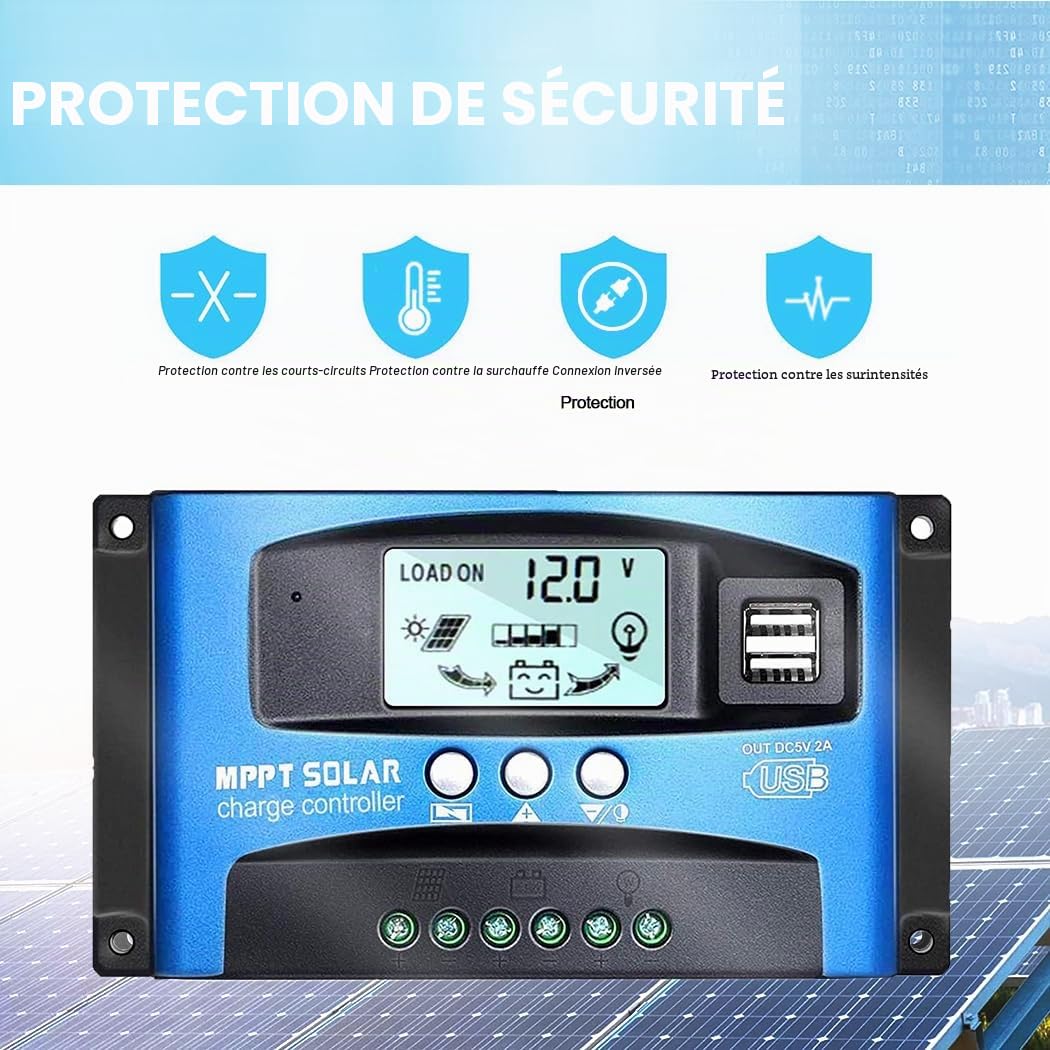 Y&H 40A MPPT Régulateur de charge du panneau solaire avec surveillance automatique de la mise au point 12V 24V avec double port USB Écran LCD Wanderer