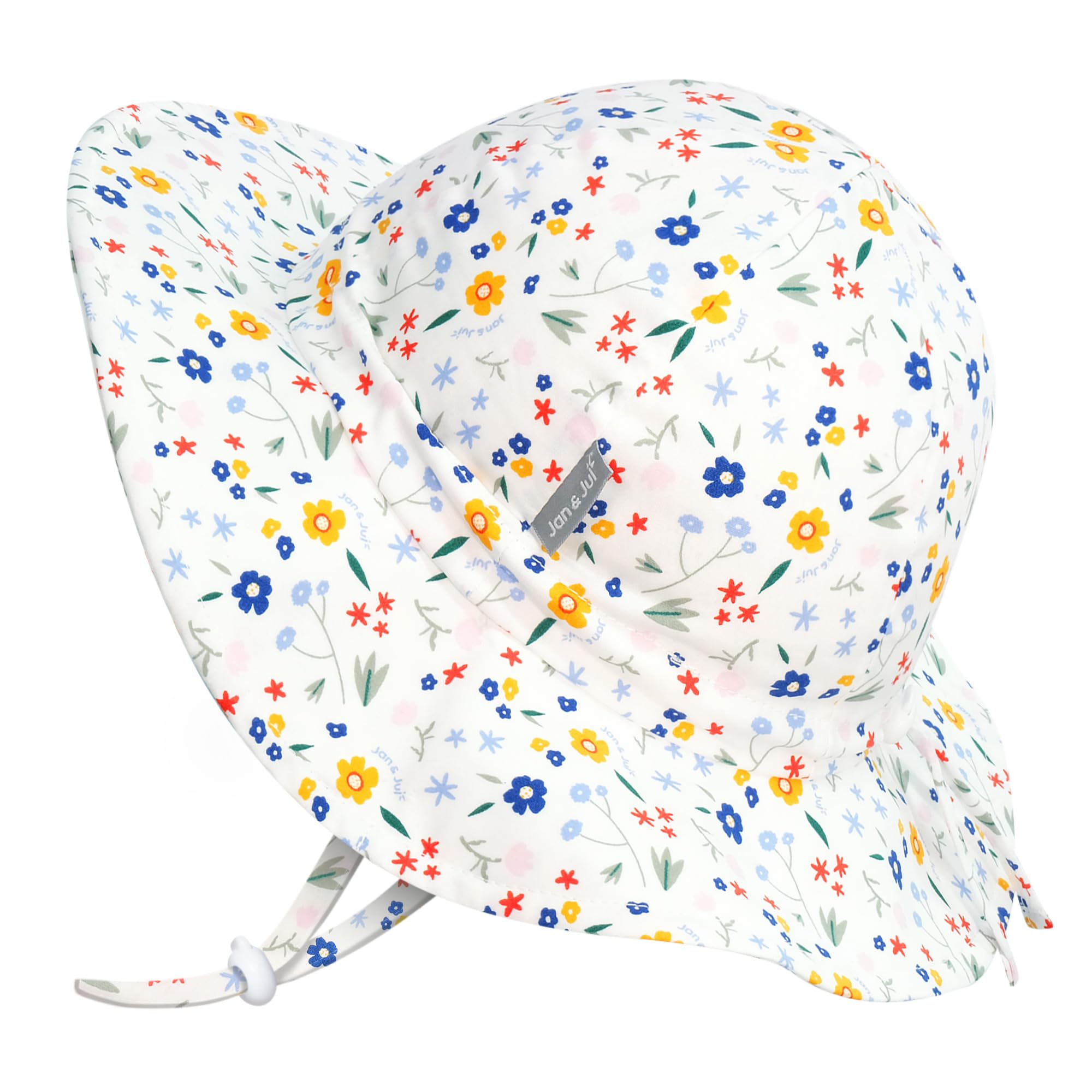 JAN & JUL Girls' Cotton Sun-Hat, 50+ UPF Summer Floppy Hat for Babies and Toddlers (M: 6-24 Months, Meadow Flowers)