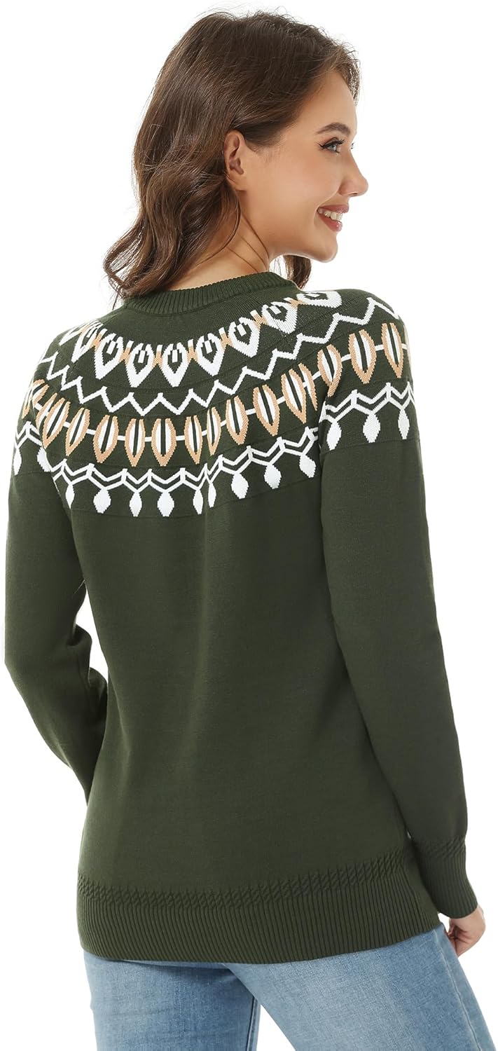 LOMON Womens Casual Lightweight Vintage Fair Isle Sweater Raglan Sleeve Crew Neck Knitted Pullover Comfy Warm Fall Tops - Image 5