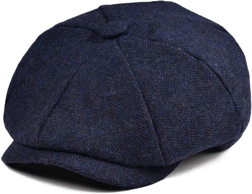 Boys Vintage Newsboy Cap Tweed Flat Beret Cabbie Hat for Kids Toddler Pageboy (48cm(6-24 Months), Navy)