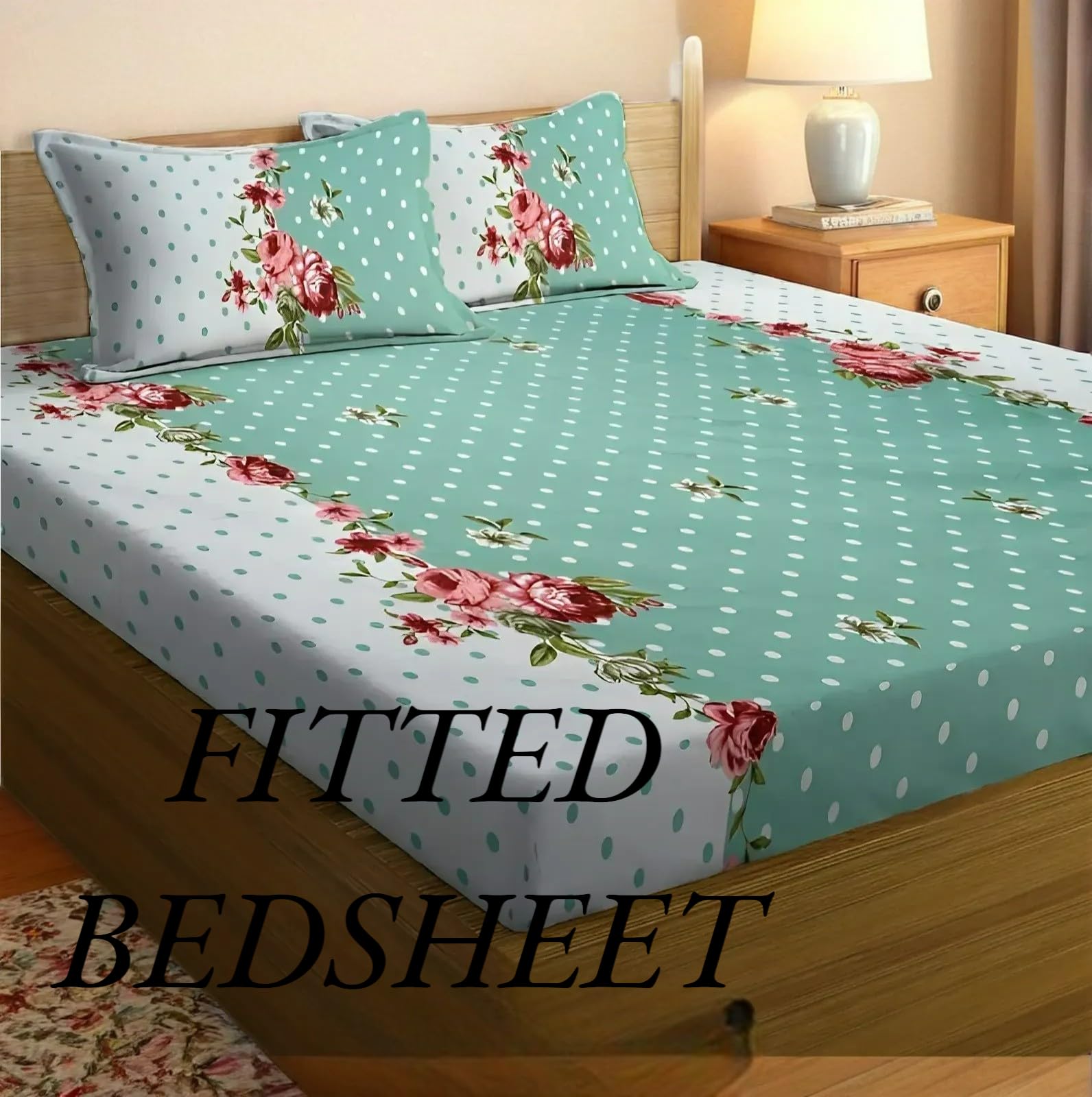 NEW TOWN Fitted Cotton Bedsheet (Elastic) with 2 Pillow Covers, Super Soft and Comfortable Fabric, Standard Size for Bedroom Use New Safari A04-image-32