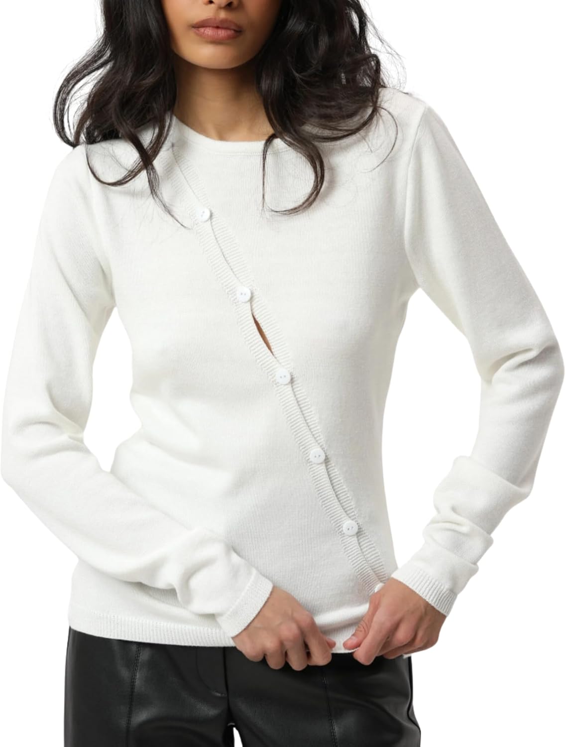 LIZALIG Womens Lightweight Summer Cropped Long Sleeve Knit Cardigan