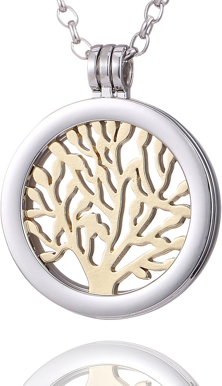 Morella Women Necklace 70 cm 27.5" Stainless Steel with Tree of Live Coin 33 mm 1,3" Gold in a Velvet Jewelry Bag