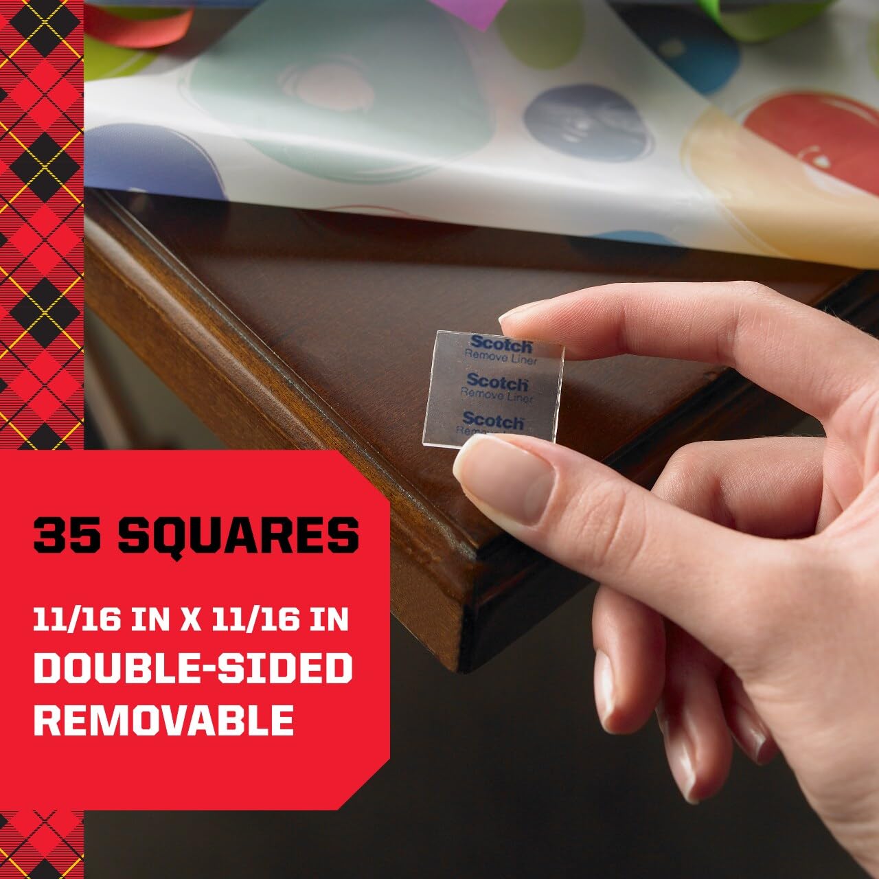 Scotch 859 Removable Clear Mounting Squares, 11/16" x 11/16", Double-Sided Adhesive, 35 Tabs/Pack, 4-Pack (Total 140 Tabs) - Image 3