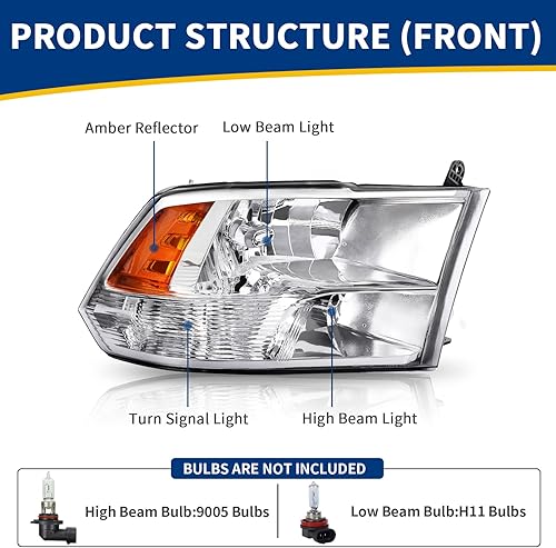 Miniatura 2 de AUTOSAVER88 Montaje de faros delanteros compatible con Dodge Ram 1500 2500 3500, modelo 2009 a 2018. Carcasa cromada con lámparas de circulación