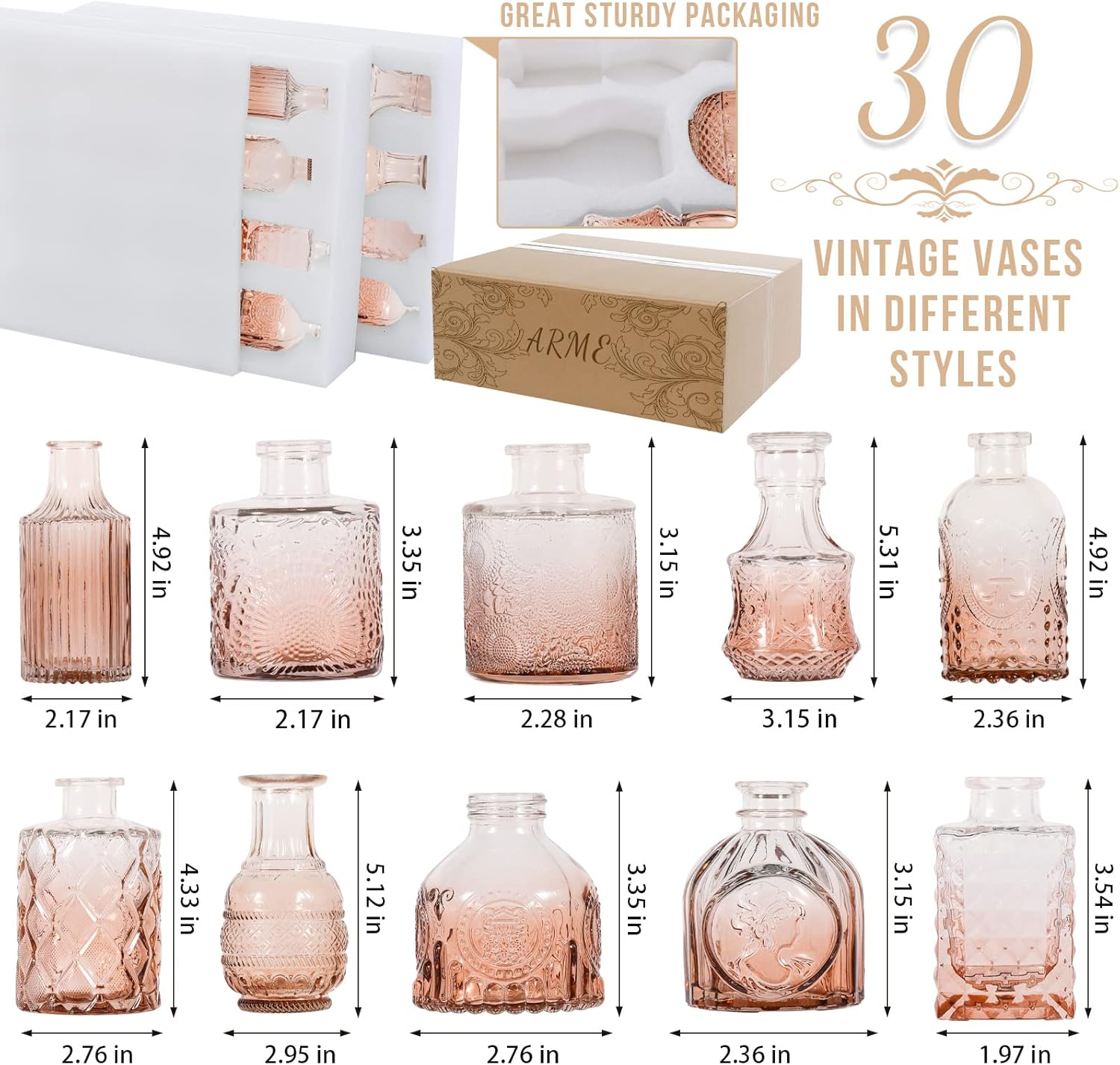 Arme Glass Bud Vase Set,30Pcs Small Glass Vase for Flowers, Clear Bud Vase in Bulk?Mini Single Vintage Vase for Centerpiece?Vases Bulk for Rustic Wedding Decor?Home Table Flower Décor(Amber) Orange-30pcs 30 Pcs