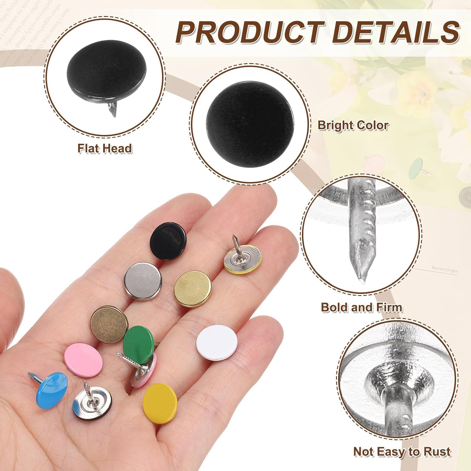 Unifizz 60Pcs Upholstery Tacks 11mmx13mm Decorative Flat Head Furniture Nails Pins Black Tone for Sofa Chair, Headboards - Image 3
