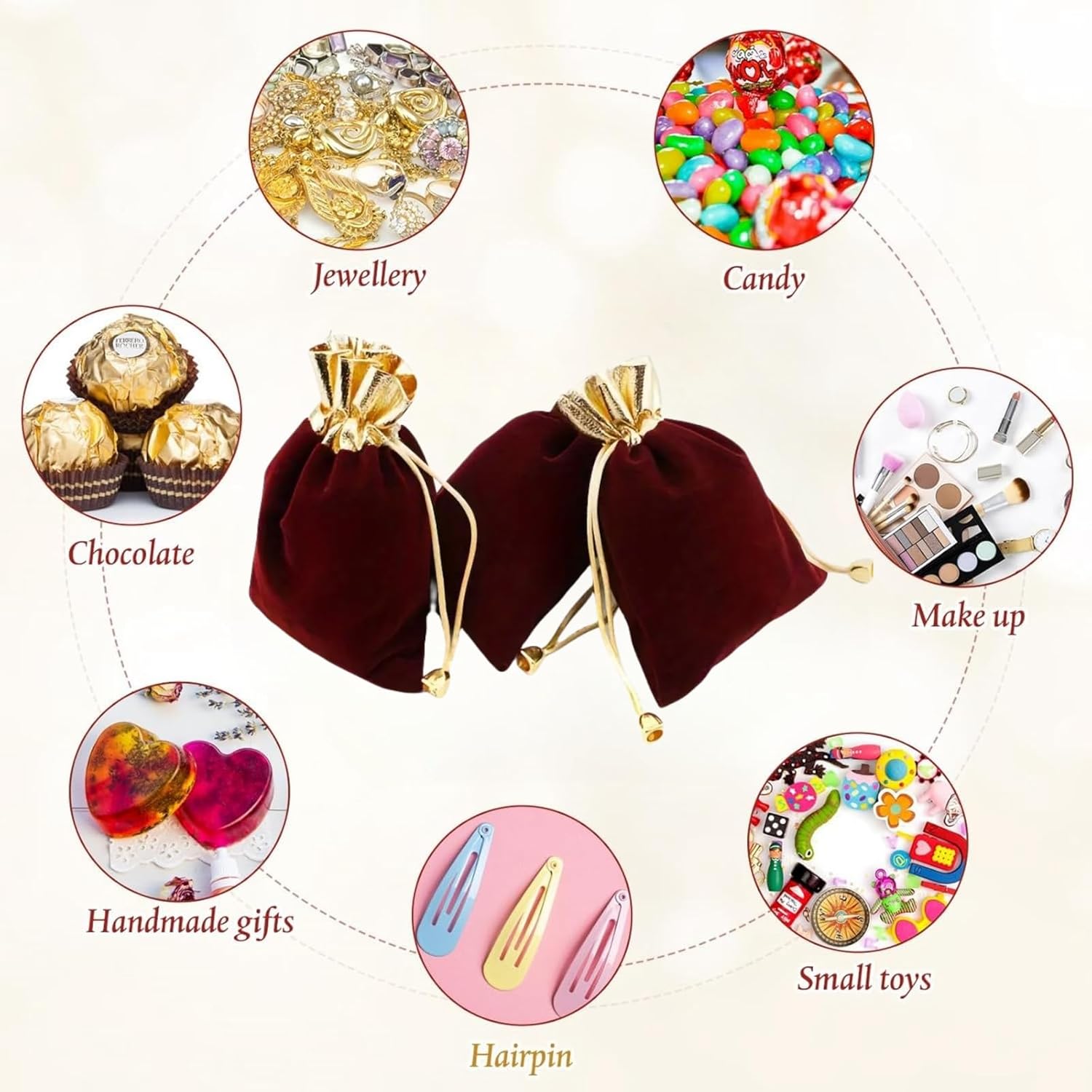 KIPETTO Velvet Drawstring Bags for Christmas 25Pcs Velvet Drawstring Gift Bags Jewelry Pouches for Candy Christmas Wedding Favors, 4.7"x 6.3", Wine Red - Image 7