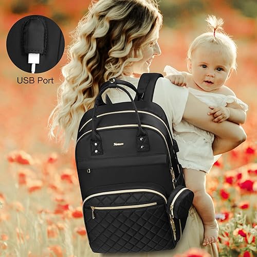 Miniatura 7 de MOMUVO Mochila para pañales, bolsa de bebé acolchada con cambiador, correas para cochecito y funda para chupete, bolsas de pañales de viaje grandes,