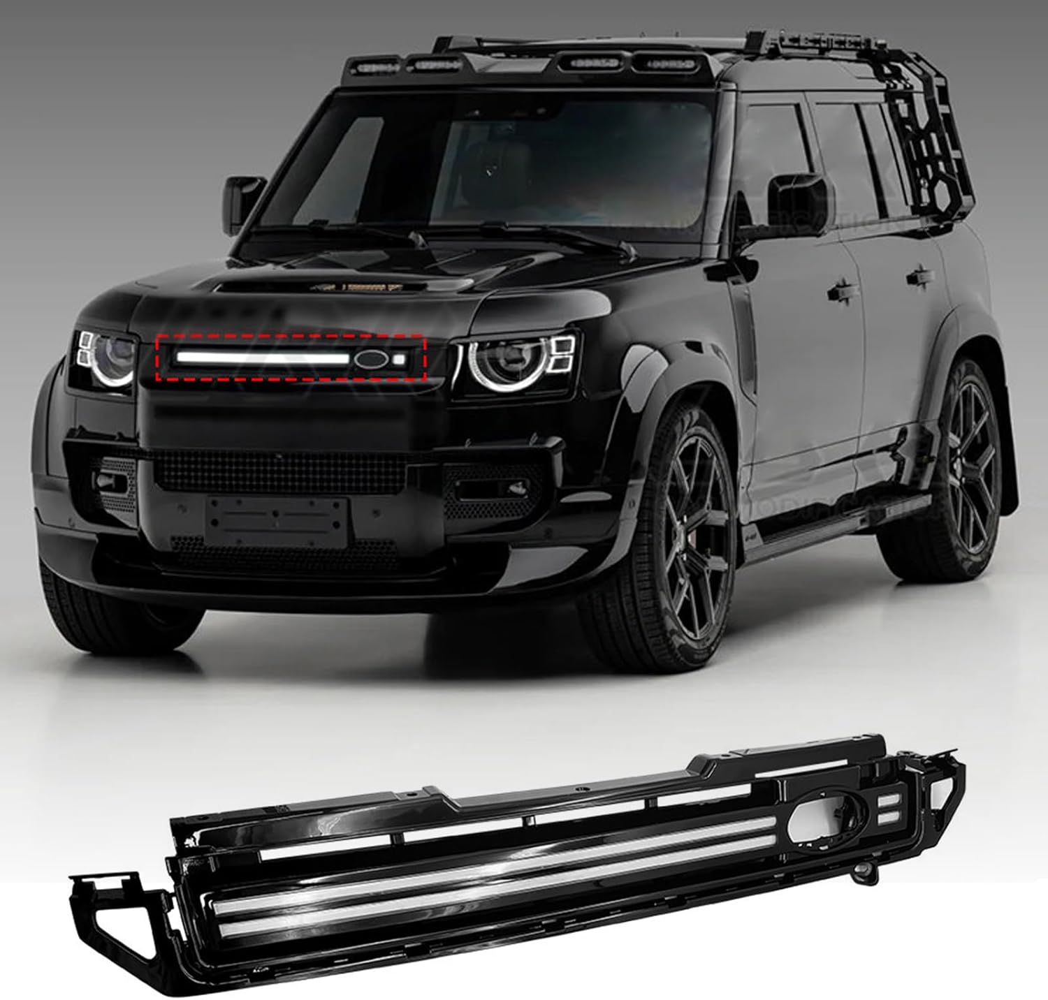 LED Grille Lights Fit for Land Rover Defender 90 110 130 2020 2021 2022 2023 2024 2025 Accessories Front Grille Trim Strips Light with Start Up Animation DRL Lighting Replacement