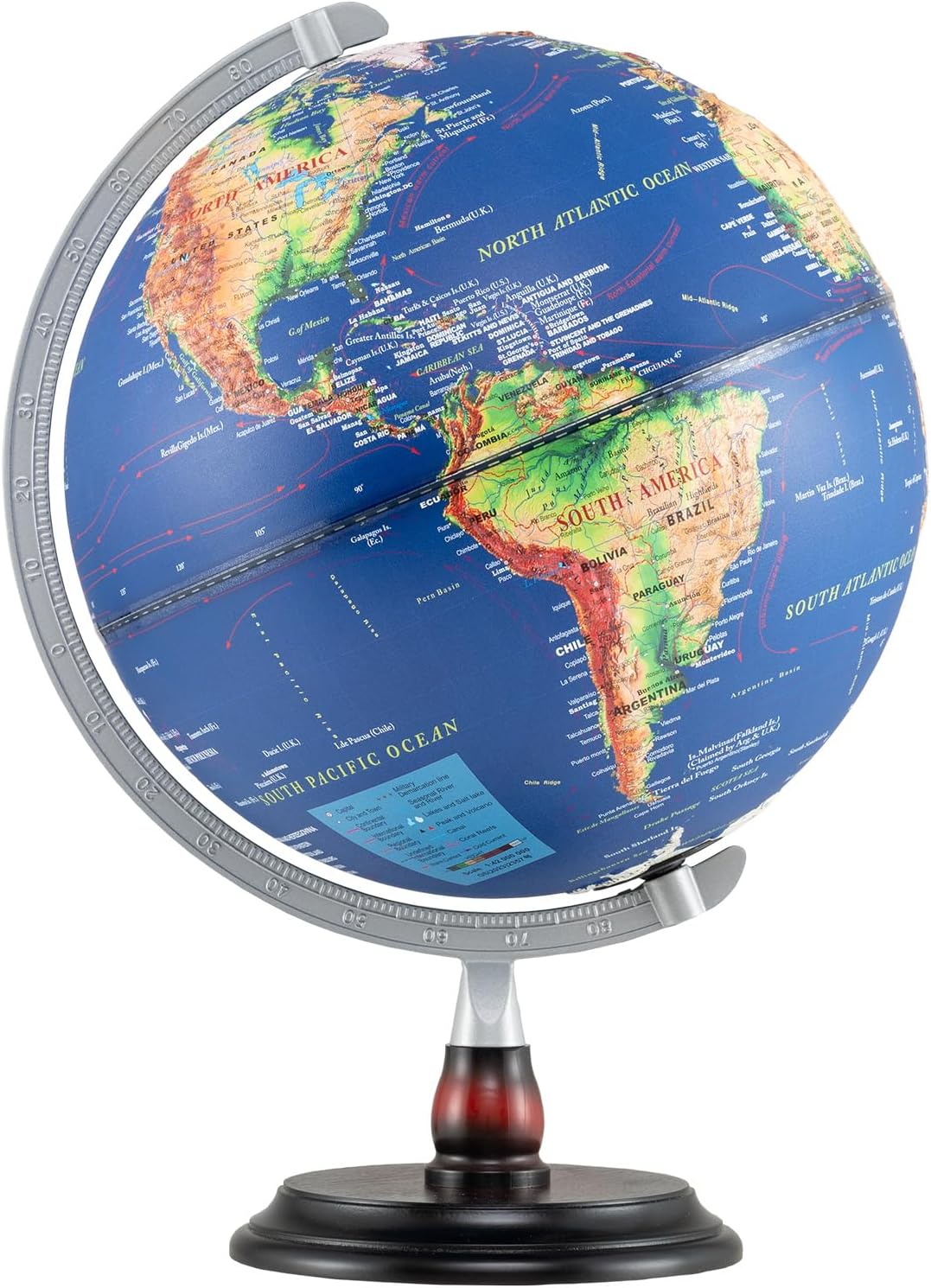 COSTWAY 12” Illuminated World Globe, Geography Educational Globe with Built-in LED Night Light, Wooden Stand, Clear Map for Kids & Adults Learning, Desktop Globes for Students, Decoration (Navy)