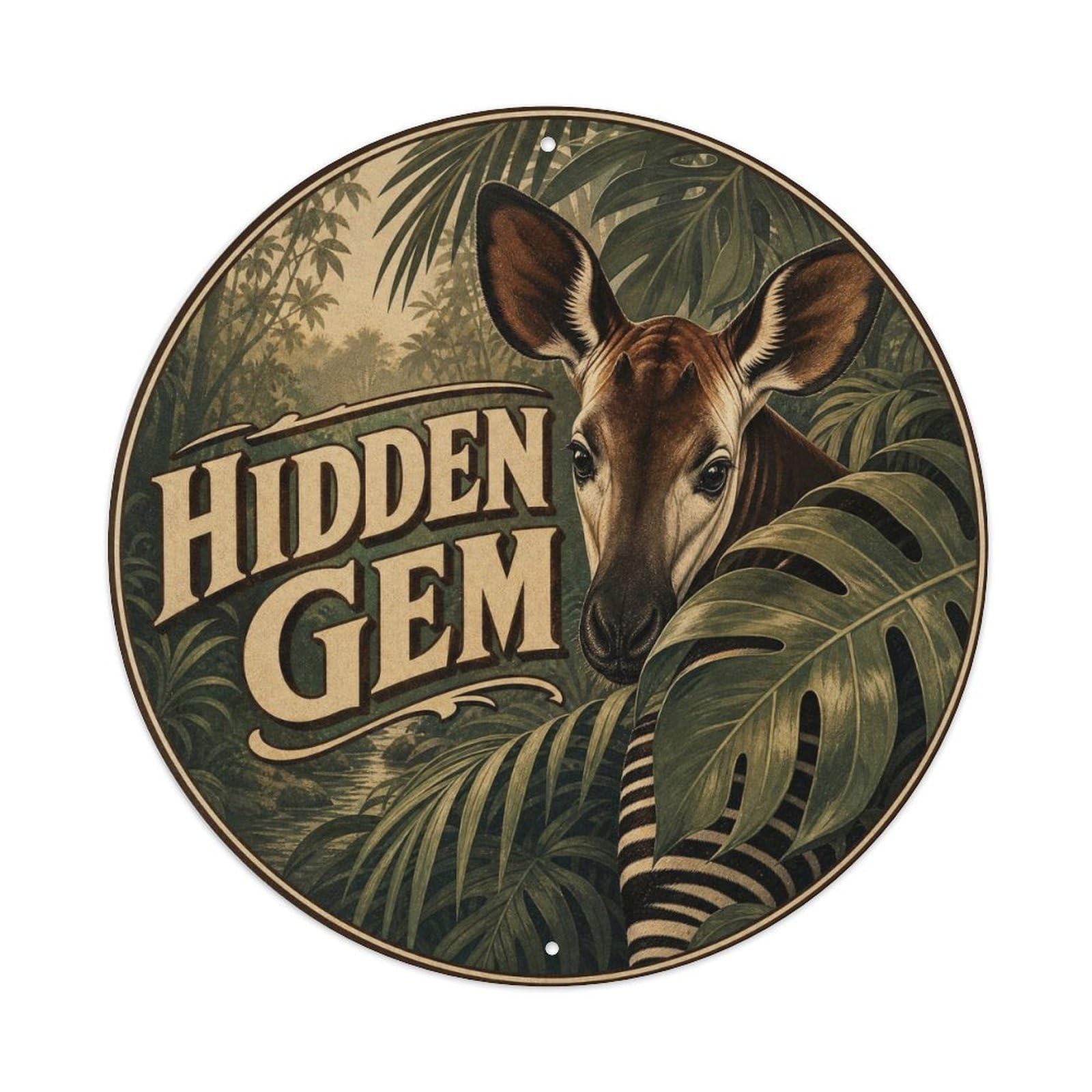 Okngb Style Okapi Playful Pose Funny Animal Vintage Cartoon Rustic Metal Tin Sign Plaque Wall Decor For Cafe, Man Cave, Club Bar, Office, Home Garden Round Metal Poster 8X8inch
