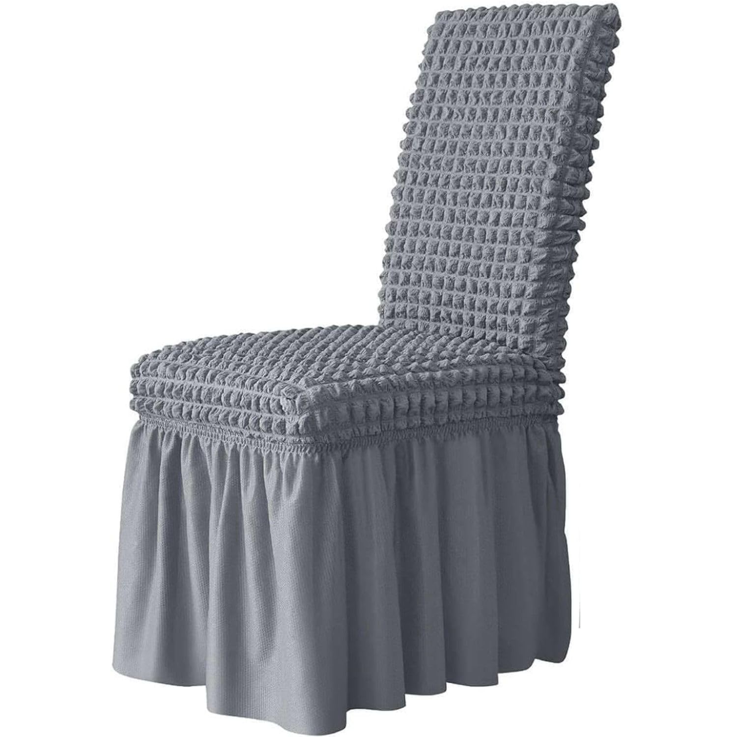FunBlast Turkish Bubble Frill Chair Cover, (Pack of 1 Pcs) Stretch Removable Washable Short Dining Chair Cover Protector Seat Slipcover (Grey)-image-10