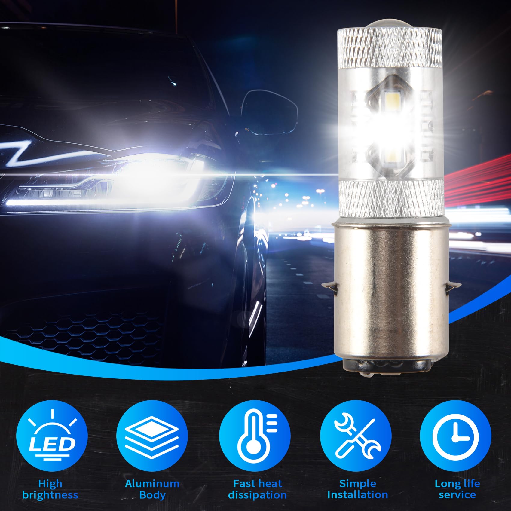 80W BA20D H6 Blanc 16 LED Moto Moto/Mobylette/ATV ampoule de phare