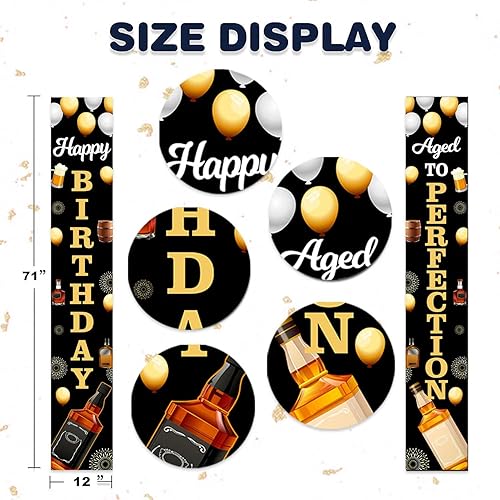 Miniatura 2 de Cartel retro de feliz cumpleaños y envejecido a la perfección con temática de whisky negro y dorado, decoraciones para puerta delantera, porche,