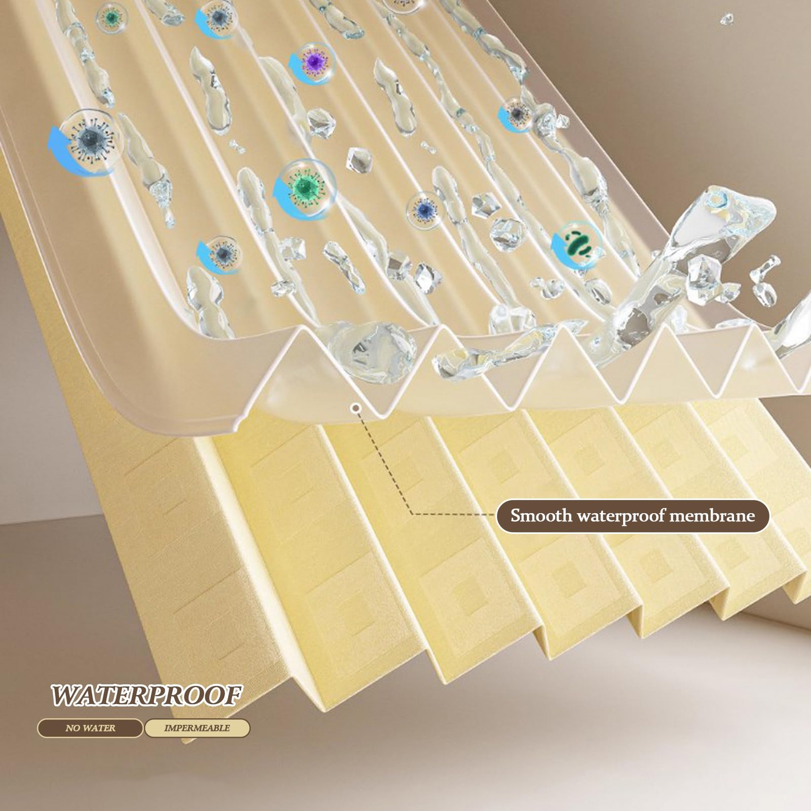 Tenda da doccia impermeabile, antimuffa, pieghevole, design a fisarmonica, chiusura magnetica, color cachi, 200 x 180 cm, 220 g/m², motivi eleganti per la decorazione del bagno