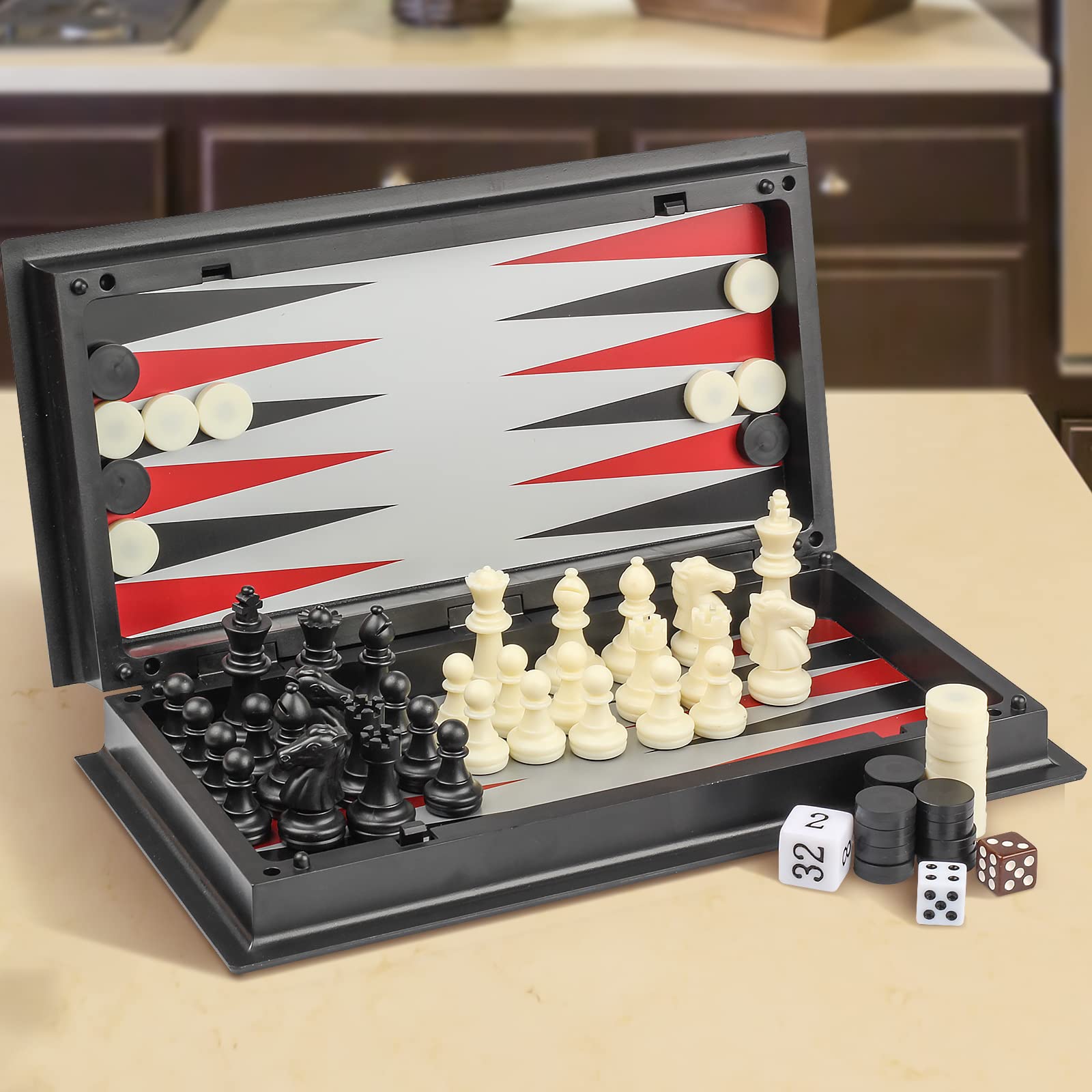 Andux Jeu de Société Magnétique Pliable Trois-en-Un CXYXQ-02 (M) | Jeu de société de voyage portable, pour adulte et adolescent, pour les loisirs après l'école, pour l'interaction en équipe