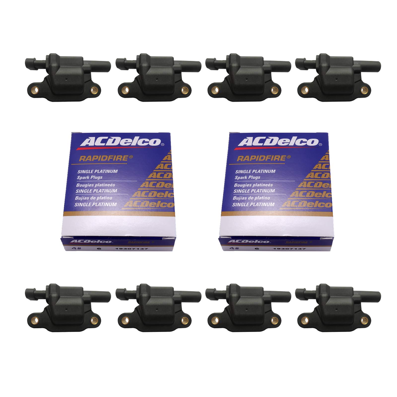 MAS 8 Pcs Square Ignition Coil and OEM Platinum spark plugs Compatible with Cadillac Chevy GMC Ponti