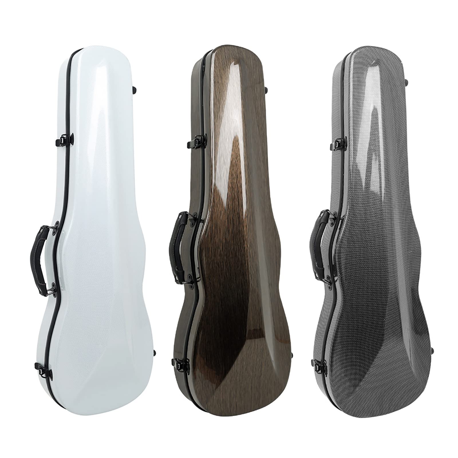 Custodia per violino 4/4 in fibra di carbonio, super leggera, triangolare, con igrometro, portatile, grigio argento spazzolato