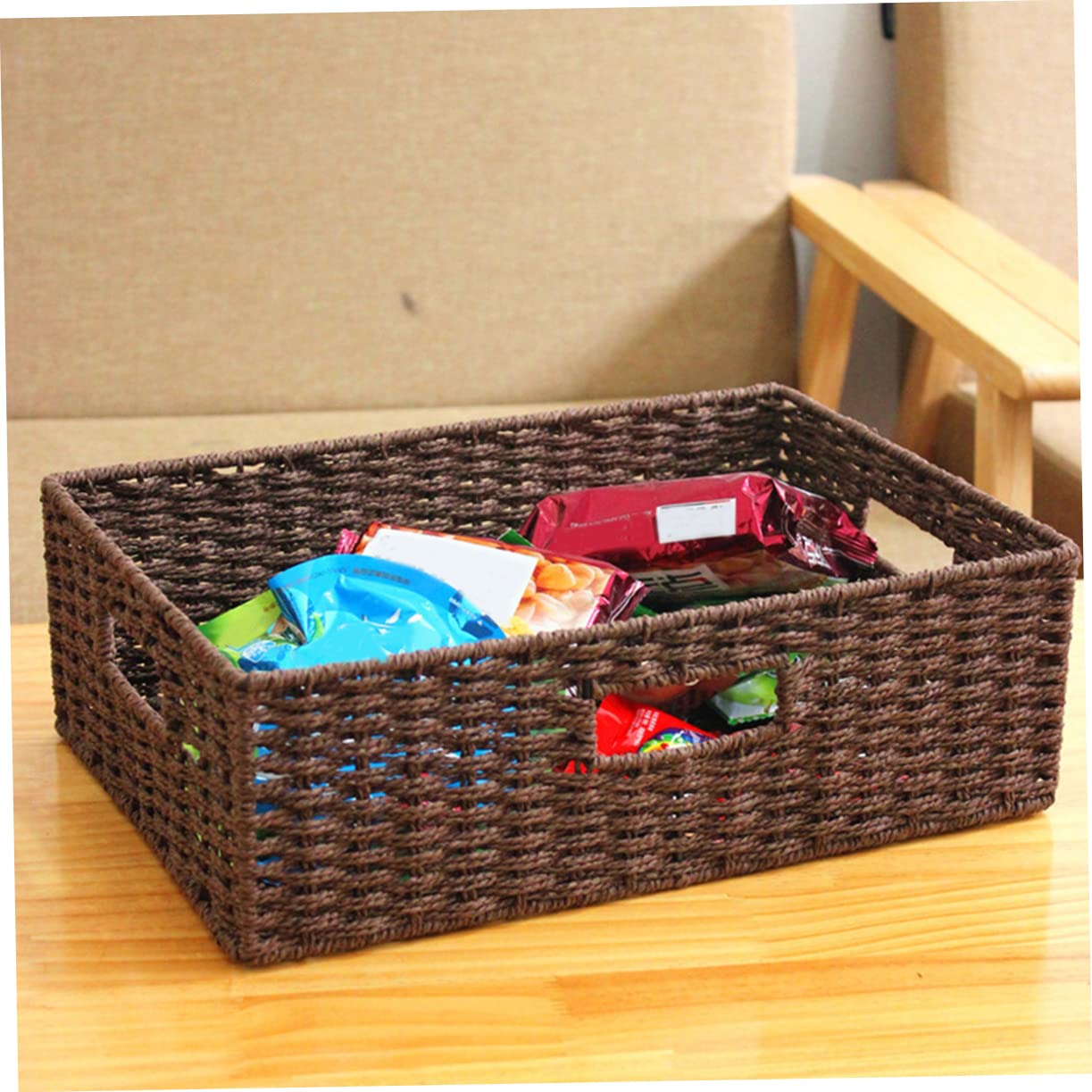 DOITOOL Cesta de Almacenamiento Tejida Marrón con Asa, Pequeña, para Ropa