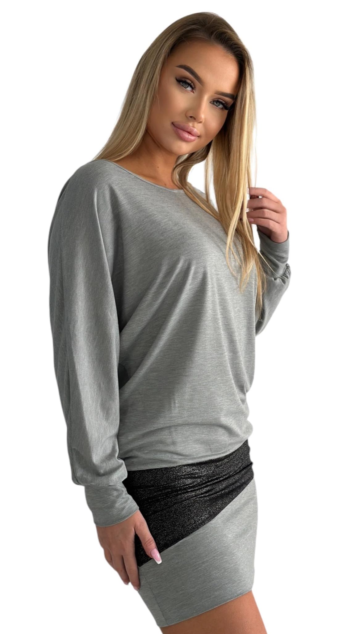 Mississhop Damska minisukienka odświętna błyszcząca sukienka sweter tunika S M L XL XXL