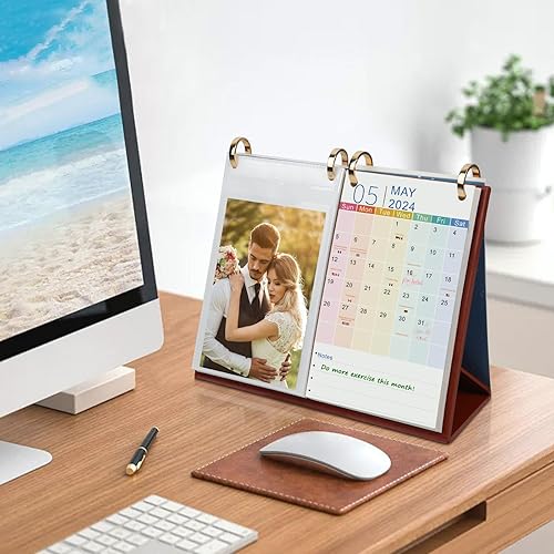 Miniatura 8 de ZEEYUAN Álbum de fotos de pie de 4 x 6 pulgadas con calendario de escritorio de enero de 2024 a junio de 2025, 40 bolsillos de 4 x 6 pulgadas para