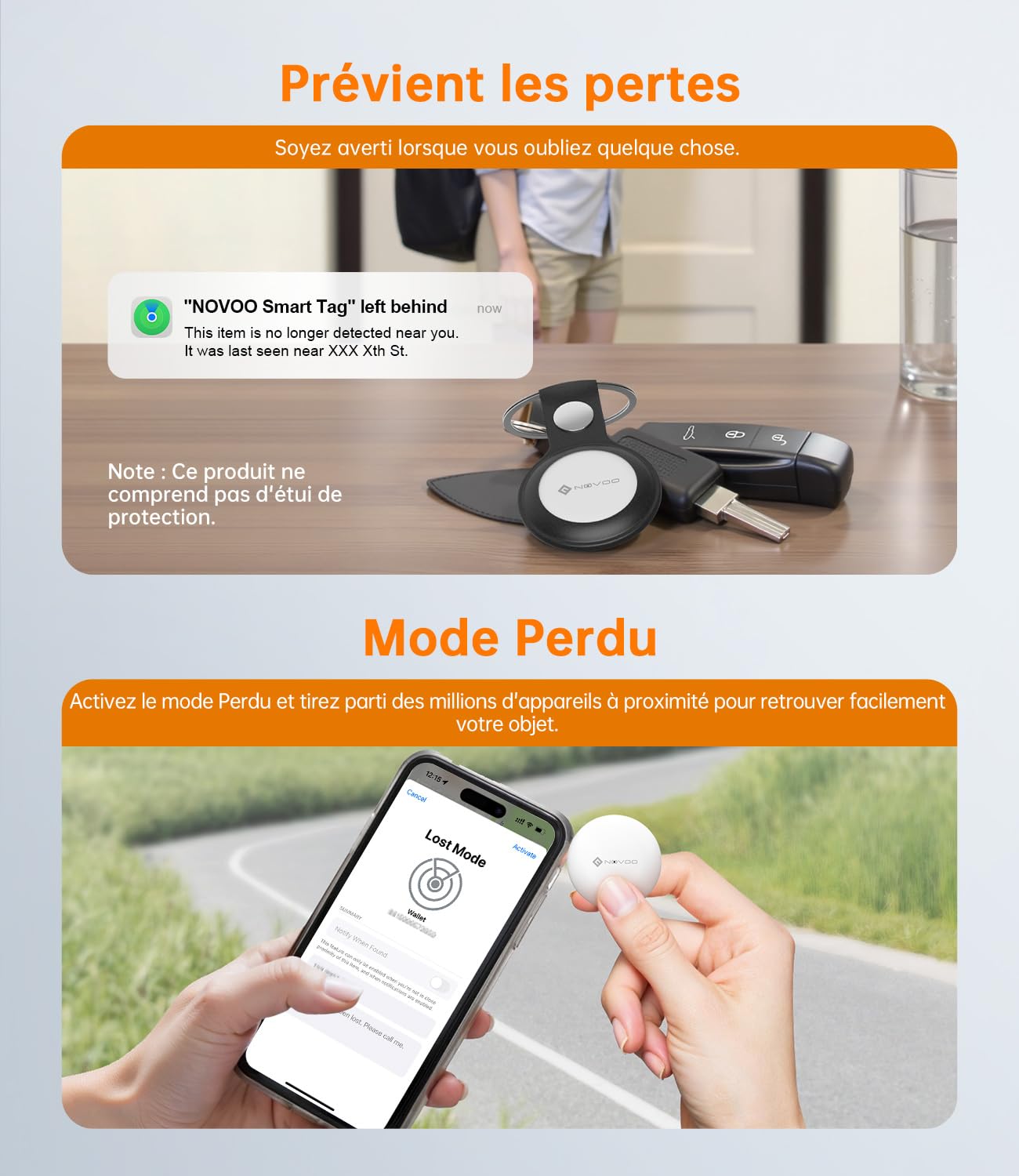NOVOO Inteligentny tag, etykieta Bluetooth do Apple & Google Find My, alarm 80dB, wodoodporna IPX5, wymienna bateria, idealna do kluczy, walizek i toreb, 4 sztuki