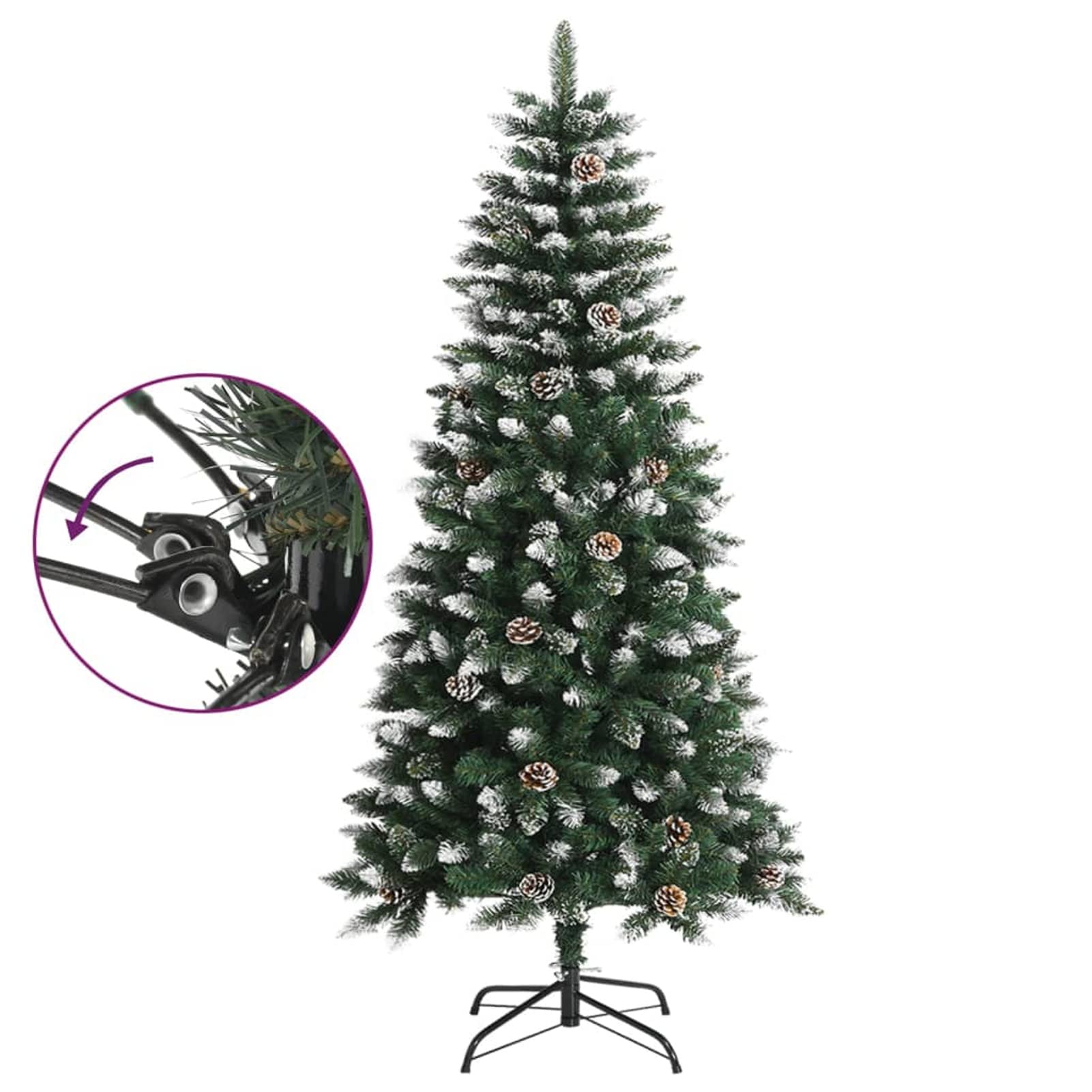 Gecheer-Albero,di Natale,Natalizia,Artificiale,Finto,con Base,in PVC Verde Bianco,con Pigne,Albero Artificiale,Albero Natalizia,120 cm