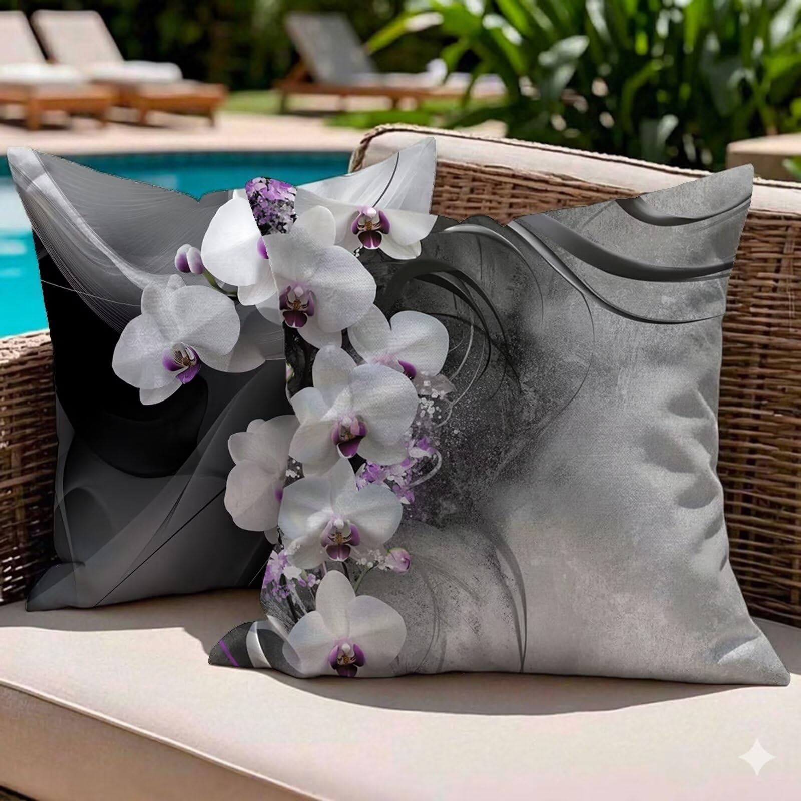 Housses de coussin de jardin 50x50 imperméables gris argenté motif fleur pour banc et salon