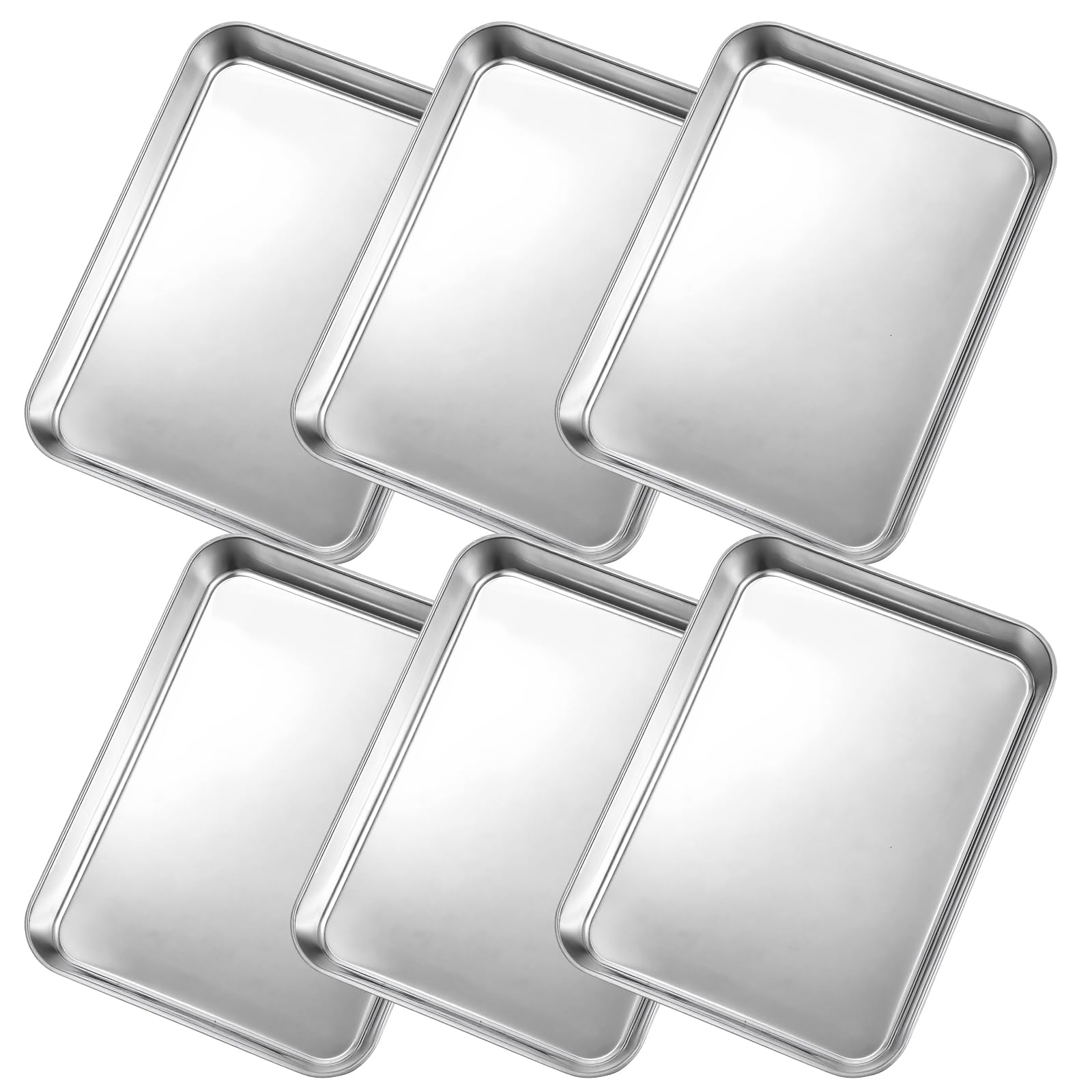 Photo 1 of Afcabakila 6Pcs Stainless Steel Baking Sheet Pan Set, 9”x6.7” Small Cookie Oven Trays Cooking Bakery Cake Bun Pan Easy Clean Warp Resistant & Heavy Duty for Toaster Oven, Nonstick, Dishwasher Safe